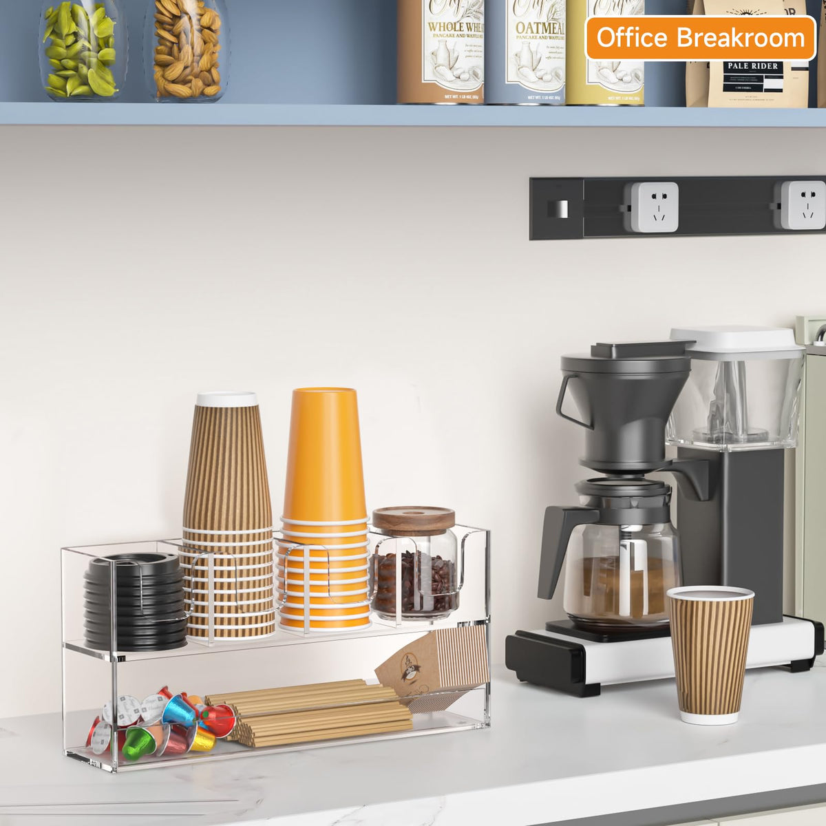Beego 5-Compartment Cup Holder for Countertop - 2-Tier Clear Acrylic Cup Dispenser Coffee Station Paper Cup and Lid Organizer Condiment Storage for Restaurant Breakroom Kitchen Bar Accessories