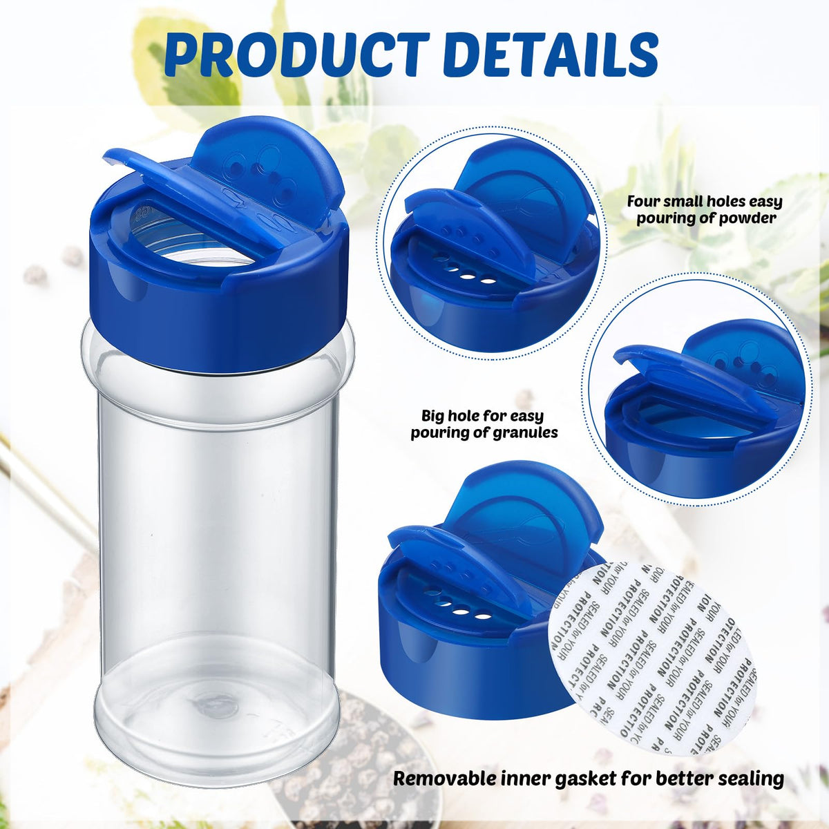 Eccliy 36 Pack 3 oz Clear Plastic Spice Jars with Label and Shaker Lids Empty Spice Bottles Seasoning Containers Seasoning Jars Shaker Condiment Pots for Pepper Herbs Powders(Blue)