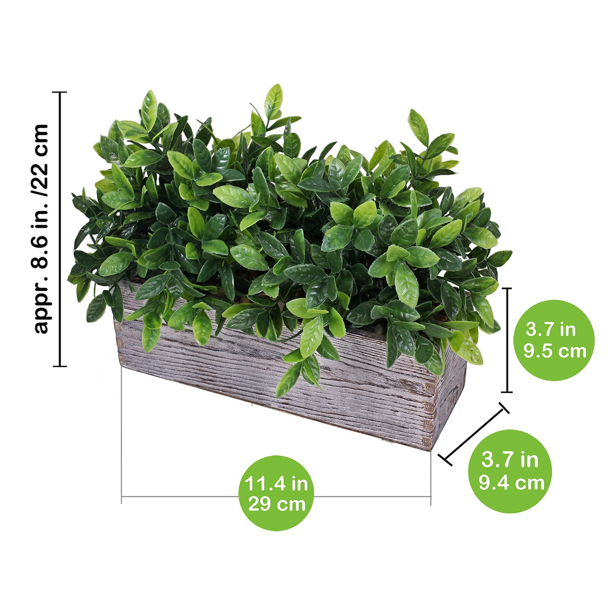 Winlyn Artificial Eucalyptus Plant in Rustic Rectangular Wooden Planter Box Faux Potted Herb Plant Greenery Arrangement for Farmhouse Indoor Wedding Table Centerpiece Mantel Shelf Kitchen Decor