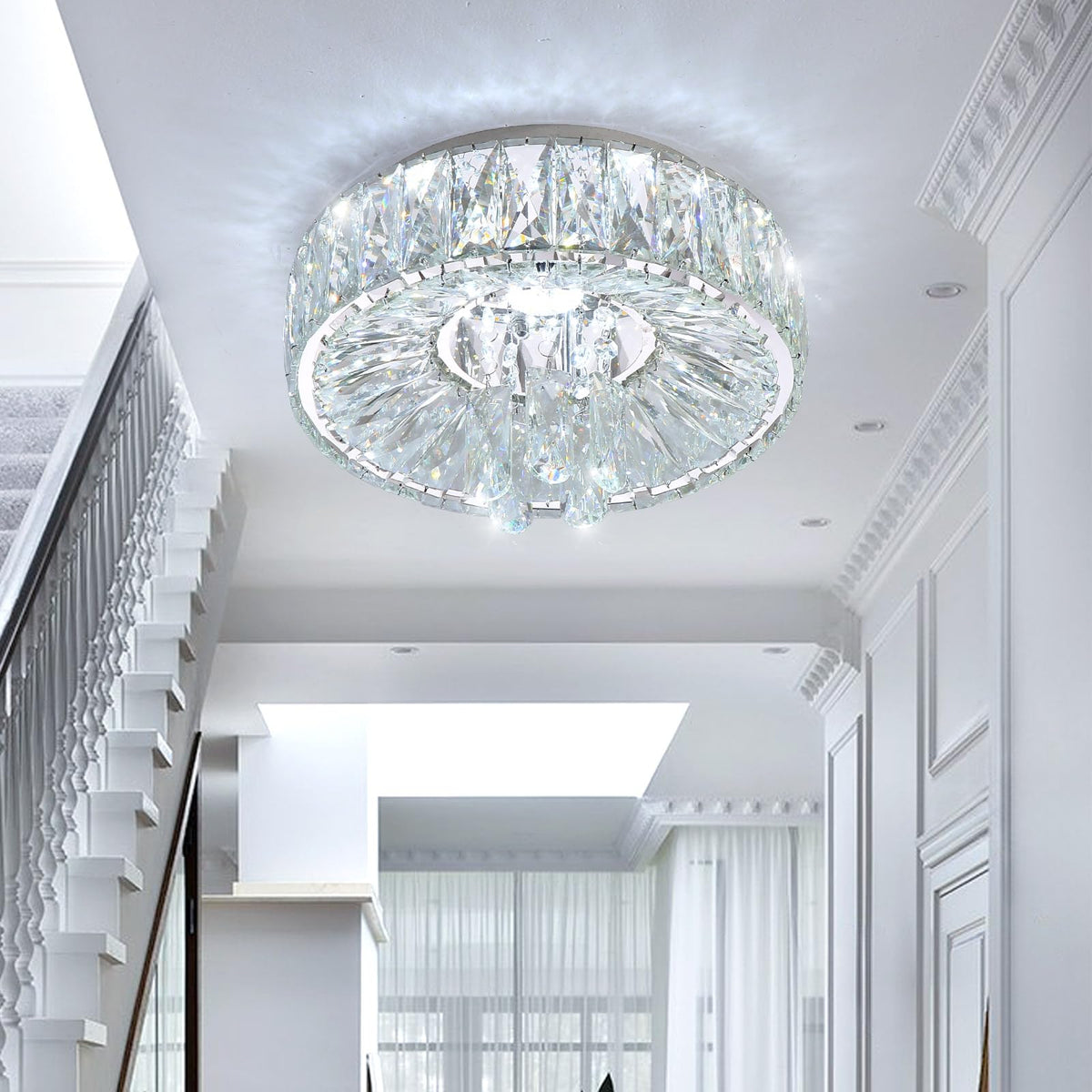 dolria Mini Chandelier Modern Crystal Chandeliers for Hallway Light Fixture LED Flush Mount Ceiling Light Dimmable Lamp for Dining Room Living Room Bedroom