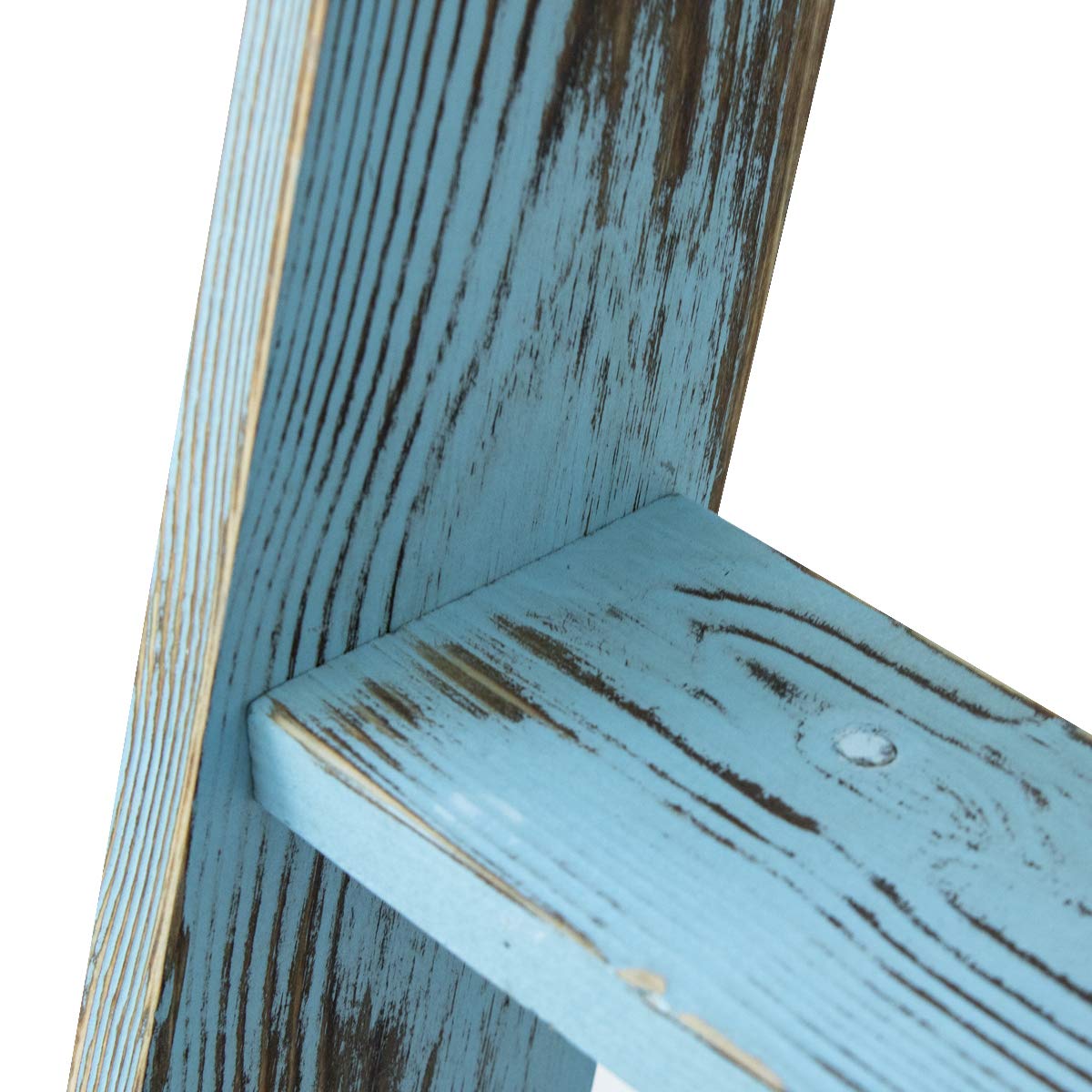 Honest Ladders for Living Room, 5-Tier Blanket Holder, Wall-Leaning Rack, Ladder Shelves, Wooden Quilt Ladder, Farmhouse Decor, Blue