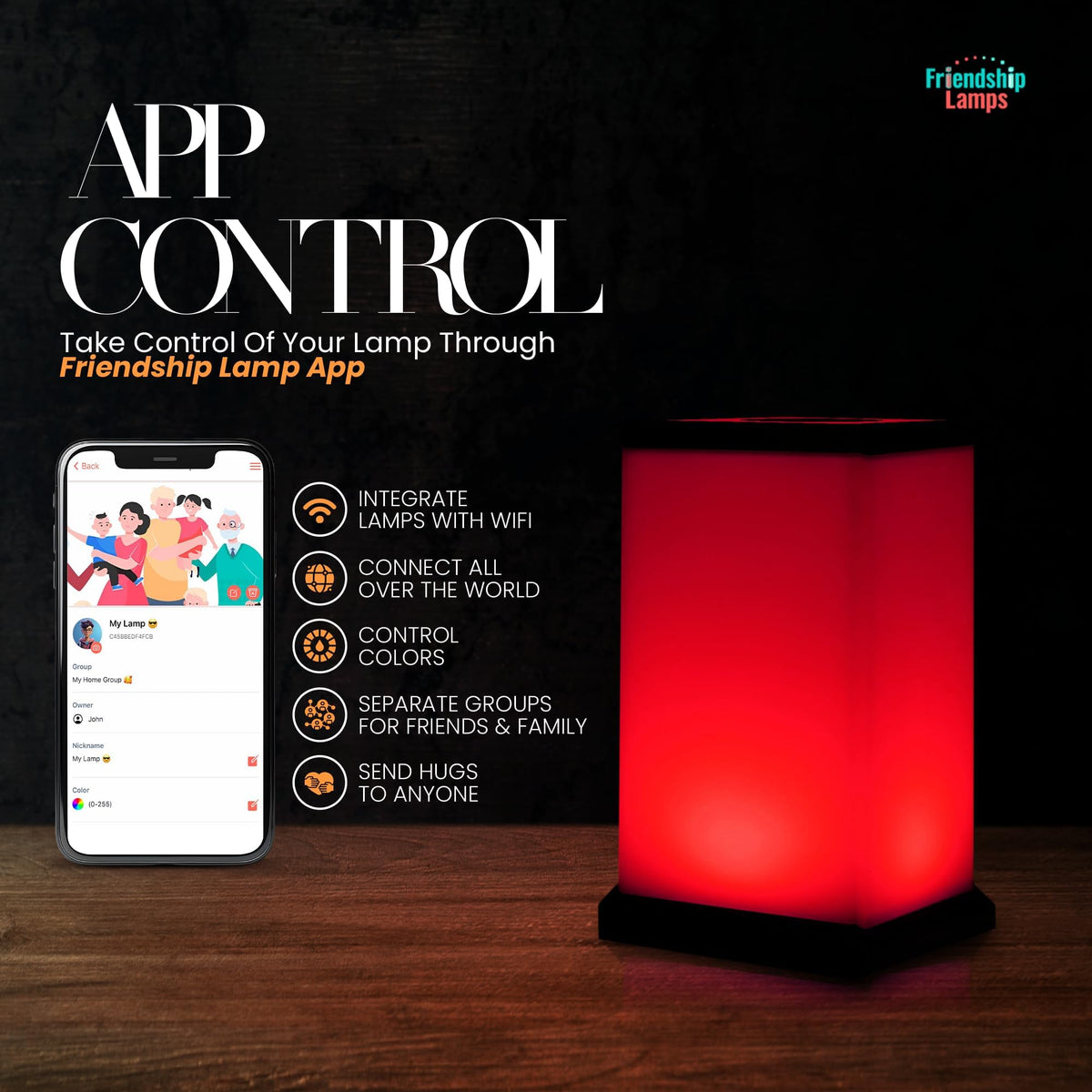Friendship Lamp® by Filimin Modern - Best Friend Lamps Wi-Fi Touch Lamp LED Light for Long-Distance, Connection, Relationship, Friendship, Gifts, Love, 200+ Colors, App Setup - Set of 2