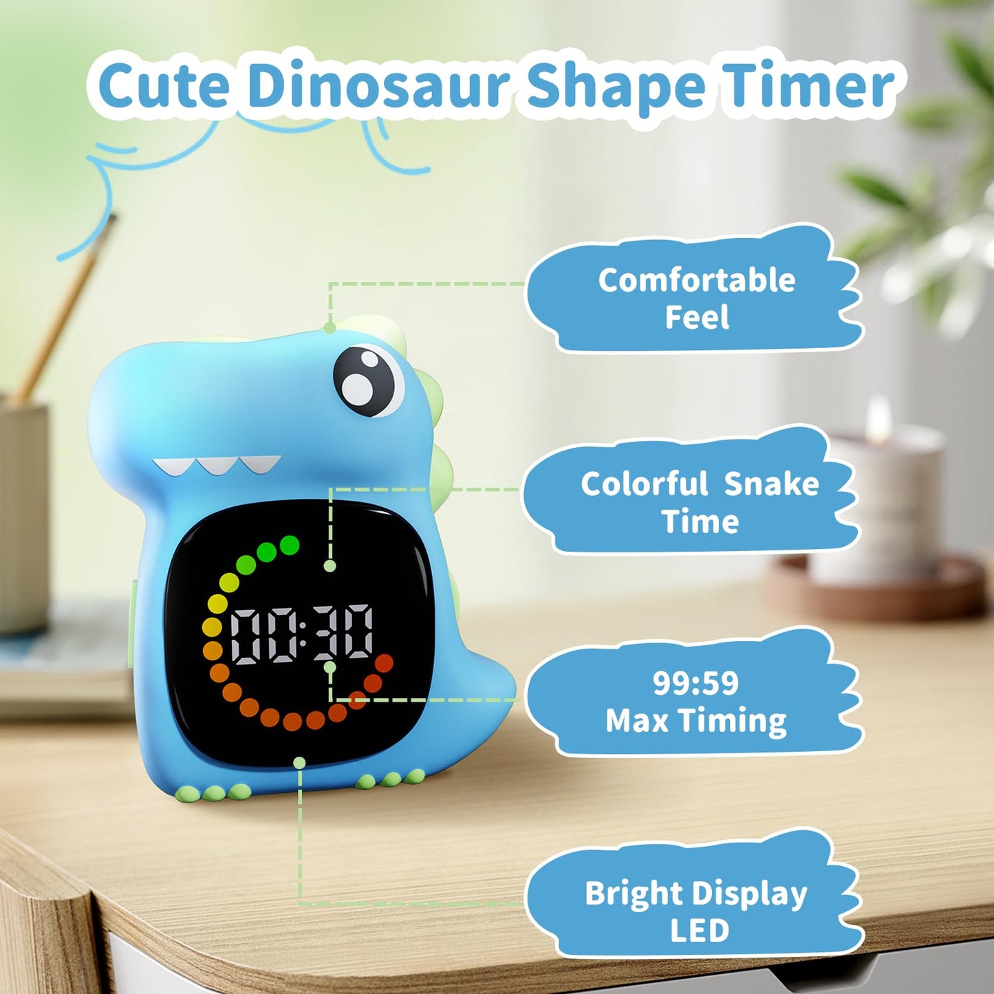 Visual Timer for Kids Light Blue Dinasuor Kids Timer Visual Led Rechargeable Toddler Timer Visual Countdown for Classroom Home Studing Playing