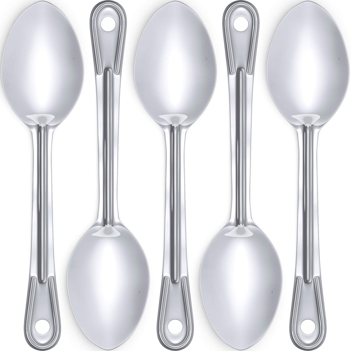 Super Strong, Ergonomic 11 in Serving Spoon 5 Pk. Big, Solid Stainless Steel Spoons for Cooking, Baking and Basting. Best Kitchen Flatware for Buffet and Banquet Service in Restaurants and Homes