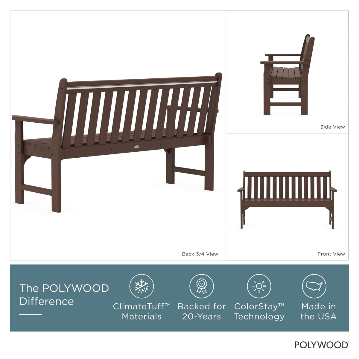 POLYWOOD GNB60MA Vineyard 60" Bench, Mahogany