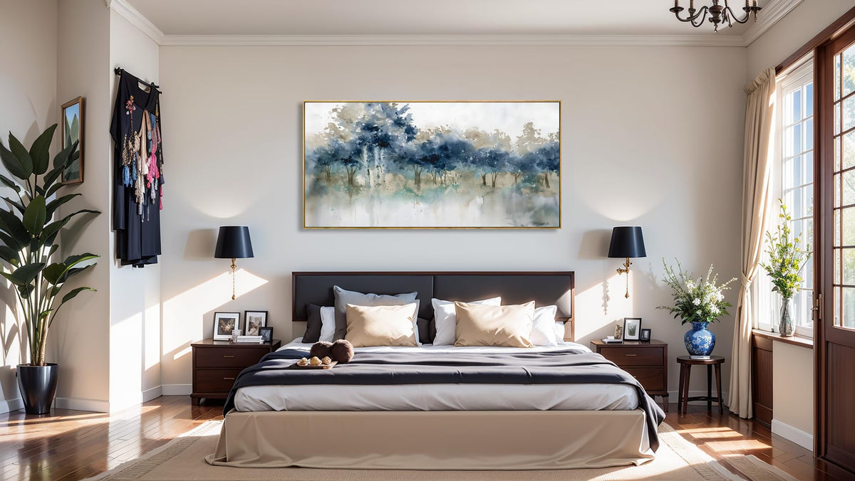 Wall Art Landscape Modern Wall Decor Canvas Painting Blue Ink Wall Art Large Artwork for Living Room Bedroom Office Home Decor 20"x40" with Framed