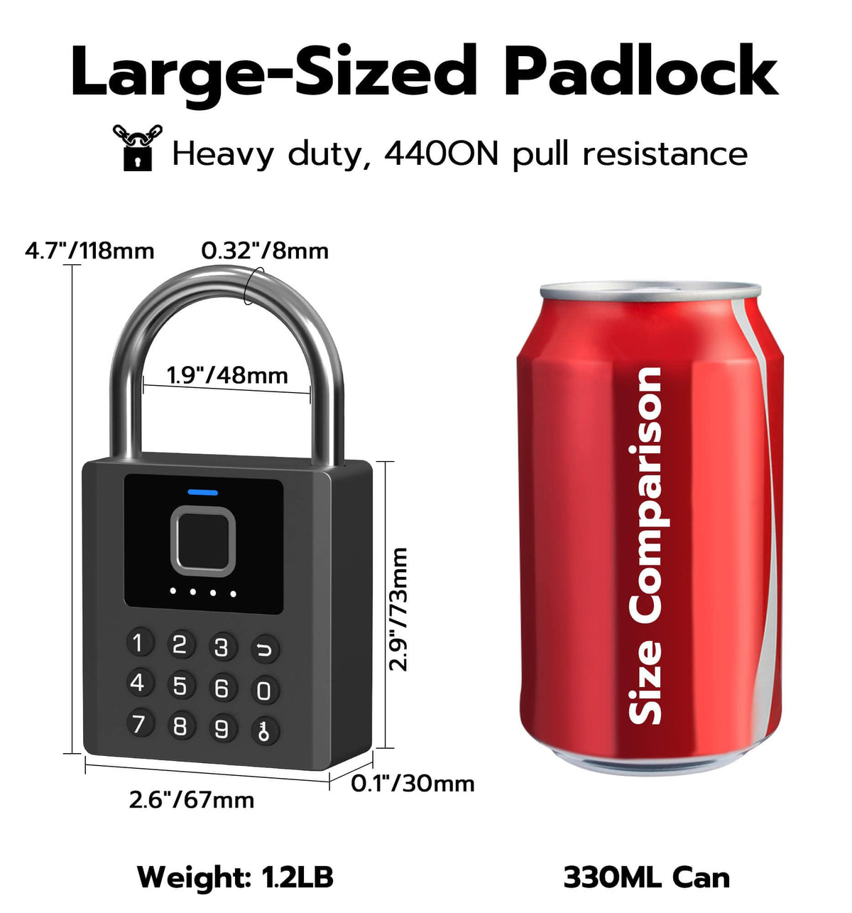 Anweller Heavy Duty Fingerprint Padlock with Key, Pad Lock with Code Keypad, Weatherproof Smart Bluetooth Electronic Digital Combination Lock for Gate Outdoor Fence Storage Unit Locker Shed Pool