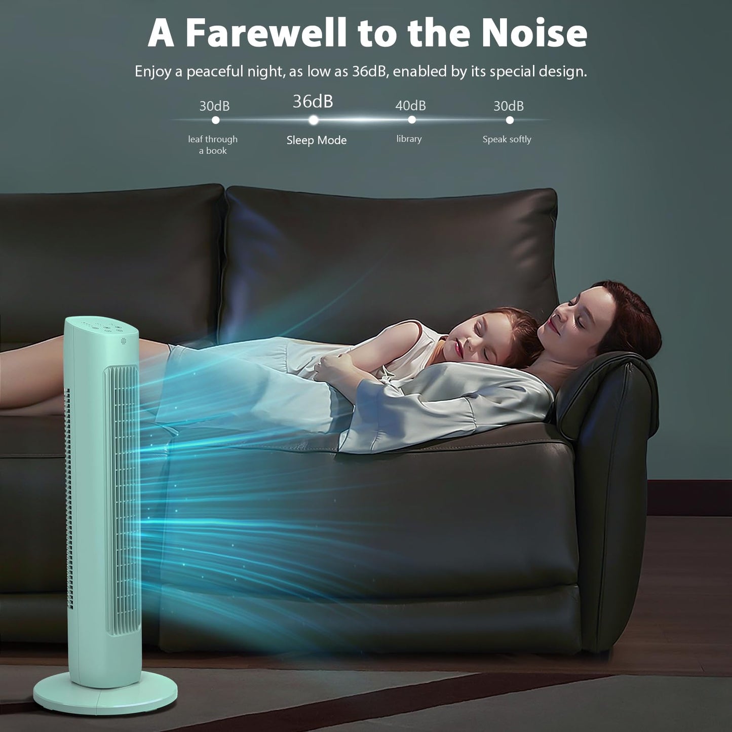 Antarctic Star Tower Fan 85°Oscillating Quiet Cooling 15H Timer Remote Control Powerful Standing 3 Wind Speed 3 Wind Modes LED Display Bladeless Portable LED Display,Bedroom Office, Green