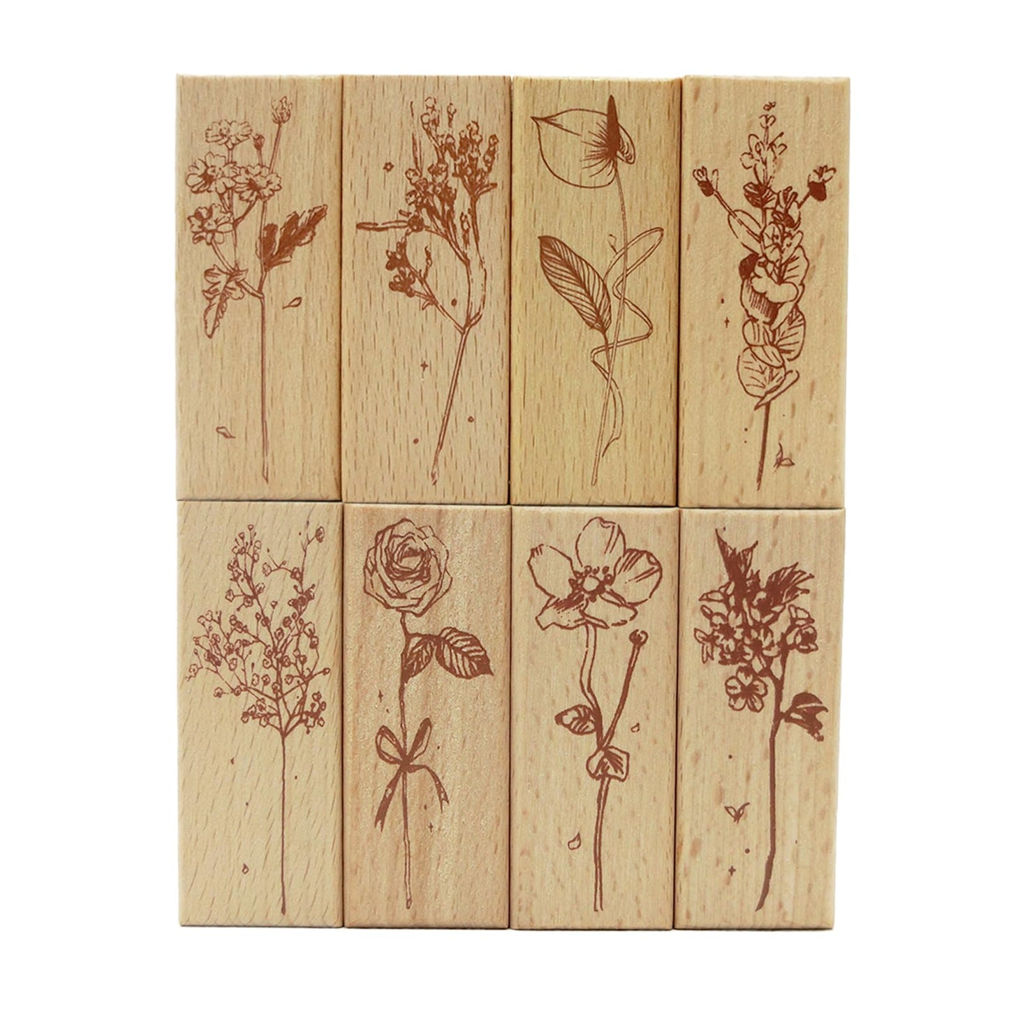Yooqferno 8Pcs Wooden Rubber Stamp Flower Stamp Set Decorative Wood Stamp Plant Floral Set for Crafting Tool Scrapbooking Card Making Journaling Letters Diary Planner Painting