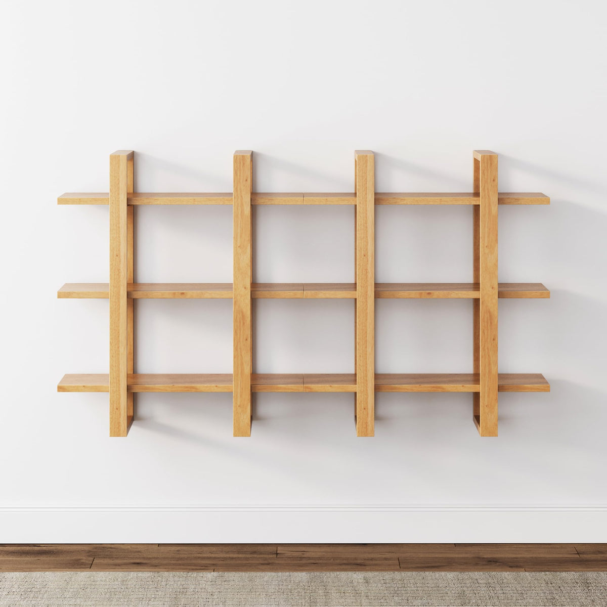 Nathan James Floating Wall Book Shelves, 3-Tier Display Shelf, Decorative Modular Shelf in Solid Wood for Bedroom, Nursery, Bathroom or Kitchen, Set of 2