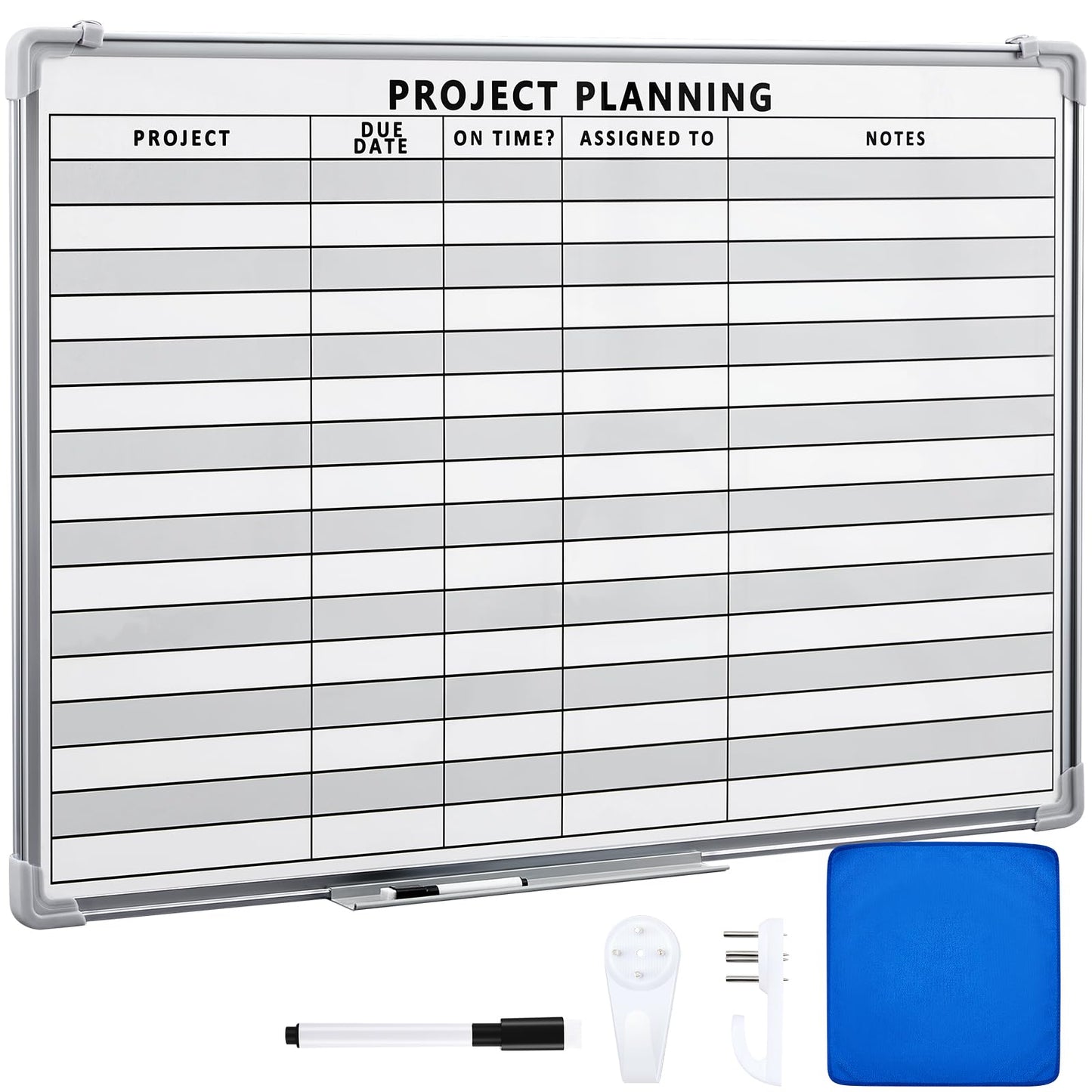 Lincia Project Planning Dry Erase Whiteboard Magnetic Dry Erase Board with Lines Sliding Marker Tray Aluminum Frame White Board Planner for Wall Scheduling(36"x24",Project Planning Horizontal)