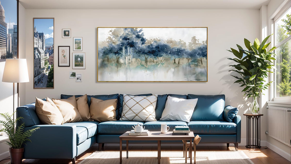 Wall Art Landscape Modern Wall Decor Canvas Painting Blue Ink Wall Art Large Artwork for Living Room Bedroom Office Home Decor 20"x40" with Framed