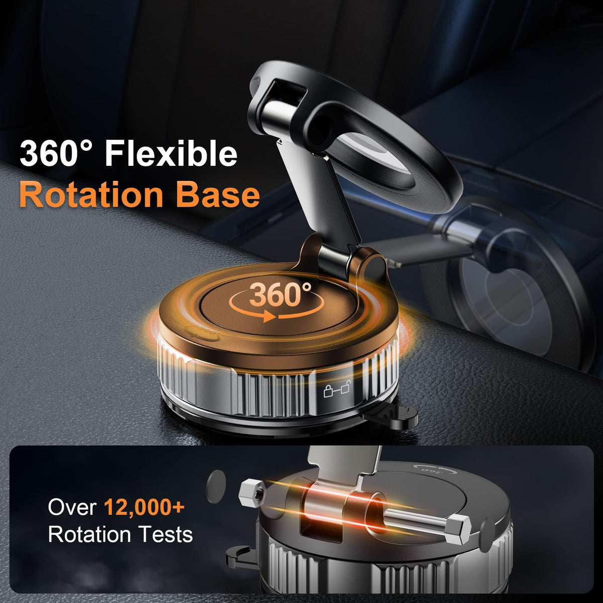 Magnetic Phone Holder for Car, 360° Adjustable Vacuum Car Phone Holder for Magsafe, 80+LBS Suction Phone Mount for Car Dash/Windshield/Screen, Phone Holders for Your Car for iPhone 17 16 15 14 13 12