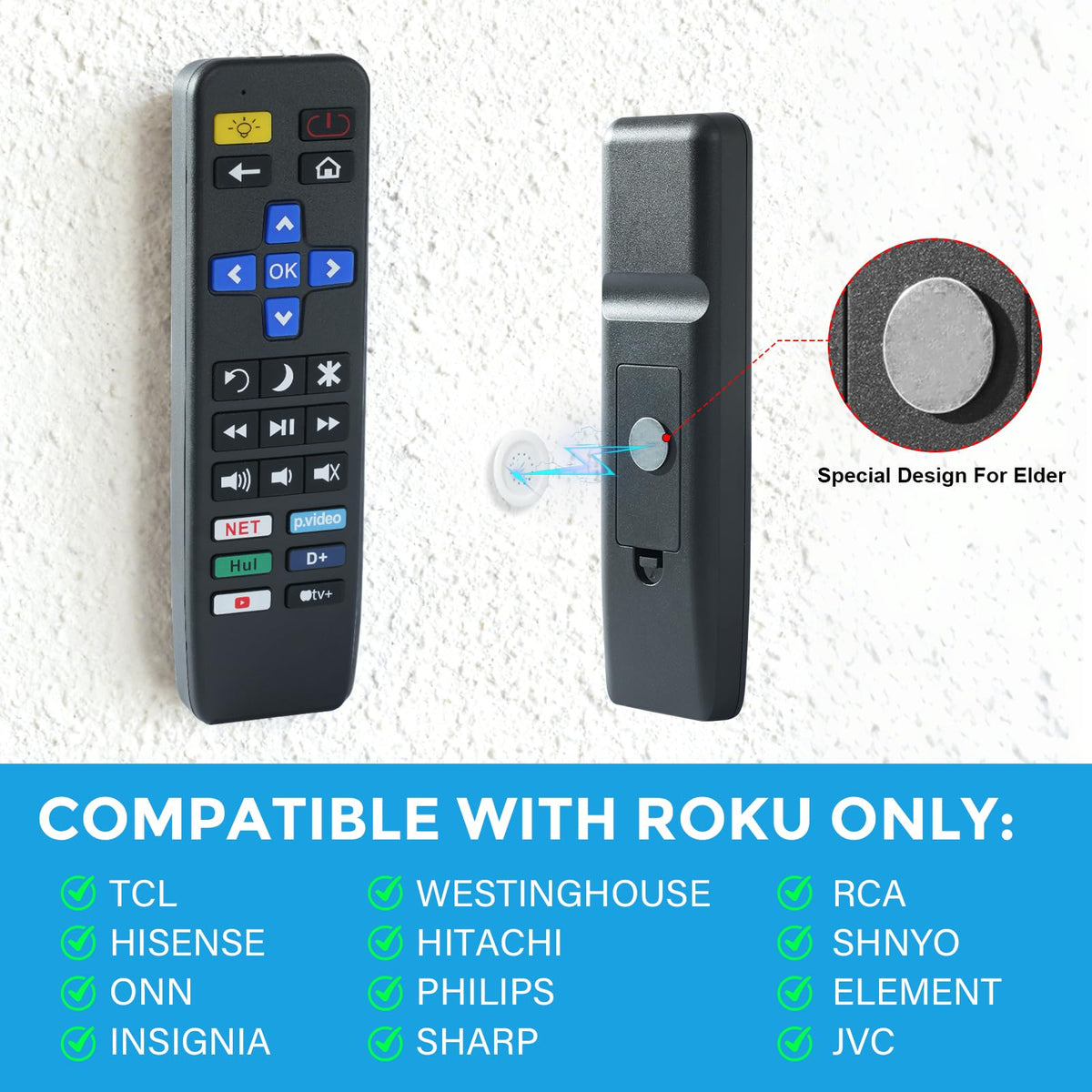 Big Button Remote Control Replacement for All Roku TVs – Simple and Easy to Use