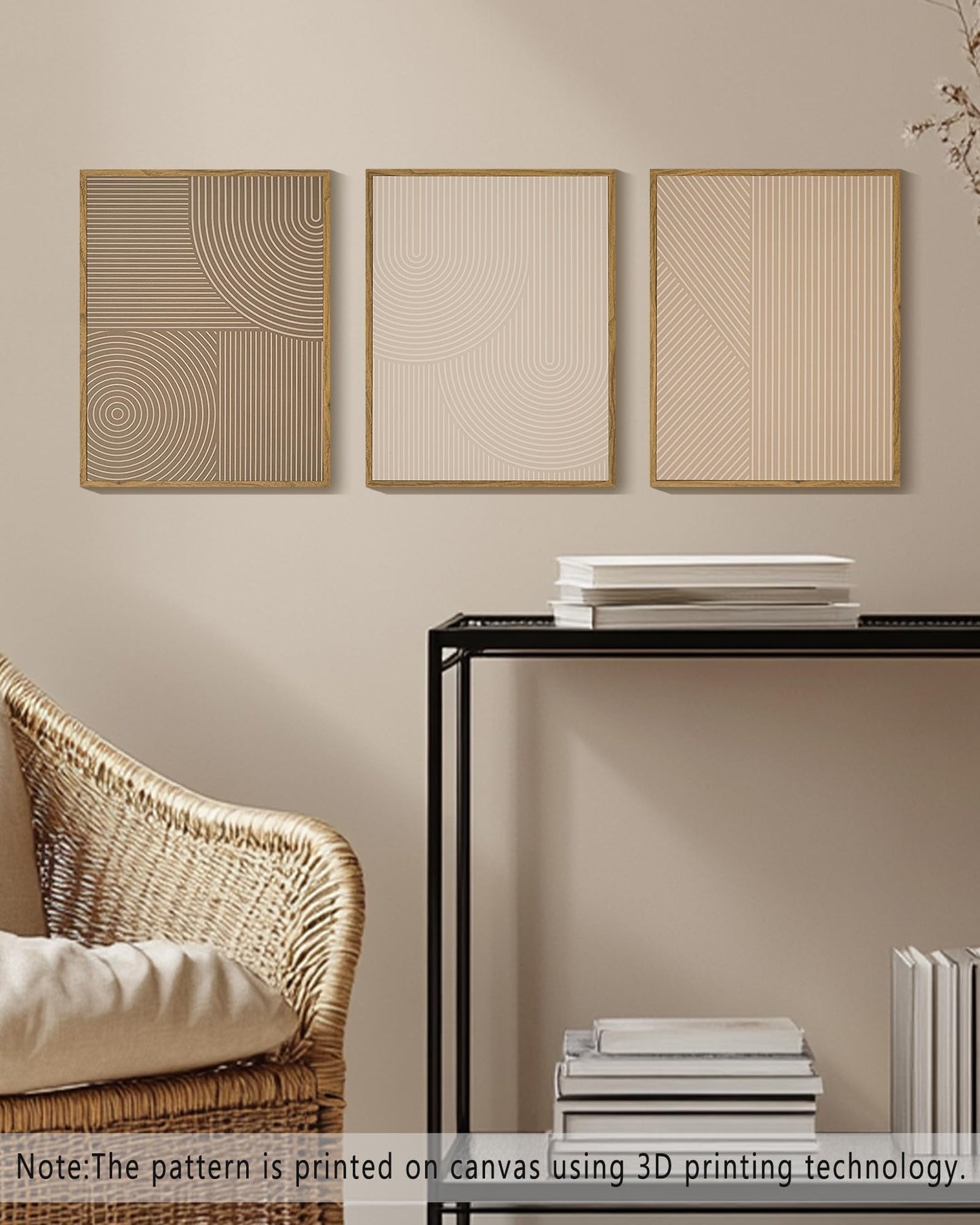 PHOPAGO Minimalist Abstract Framed Wall Art Modern Boho Neutral Line Wall Decor Geometric Artwork Kitchen Dining Room 11x14in Natural Framed