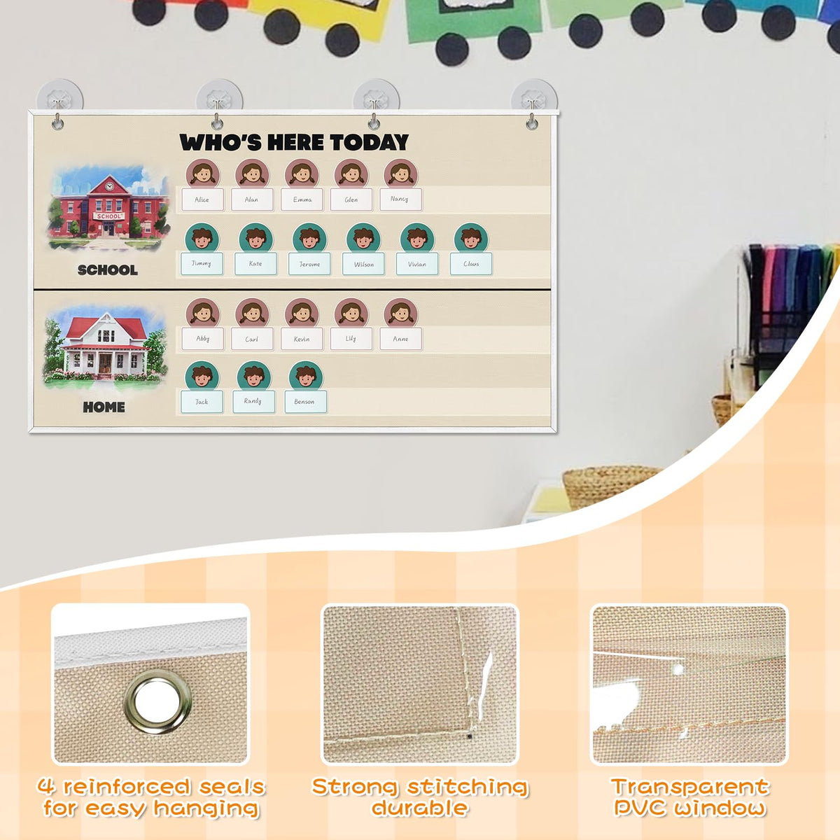 Attendance Pocket Chart for Classroom, Durable Classroom Management Pocket Chart 36 People Cards Included, Helping Hands Pocket Chart for Preschool Sunday School Kindergarten Daycare (Attendance）