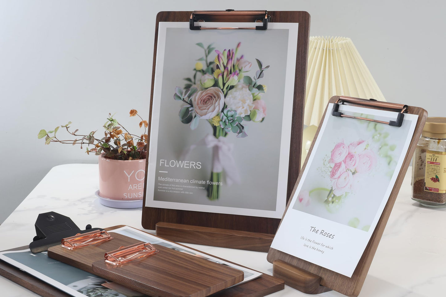 Solid Hardwood Walnut Clipboard with Stand,Wooden Menu Holder for Restaurant,Tabletop Display Stands,Bar Countertop Receipt Holder,Standing Clip Boards 8.5x11 with High Capacity Metal Clip