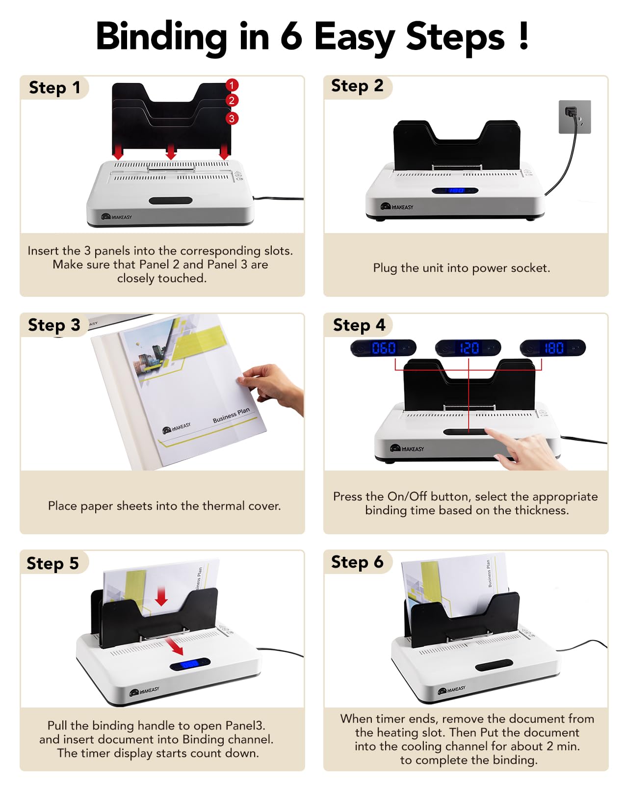 MAKEASY Thermal Binding Machine 500 Sheets Capacity with 10PCS Binding Covers, Digital Touch Panel, Air Cooling, Electric Thermal Binder for A4//A5/Letter Size Documents