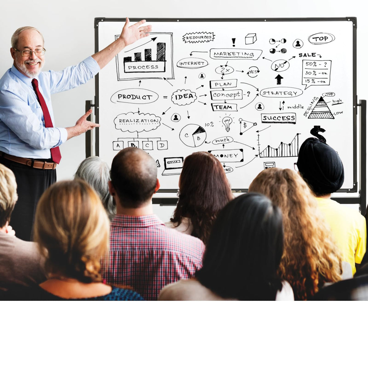 Excello Global Products Large 48"x32" White Board on Wheels: 1 Reversible Magnetic Dry Erase Board with Rolling Stand, 4 Dry Erase Markers, 1 Eraser, 4 Magnets, 1 Marker Tray (Black)
