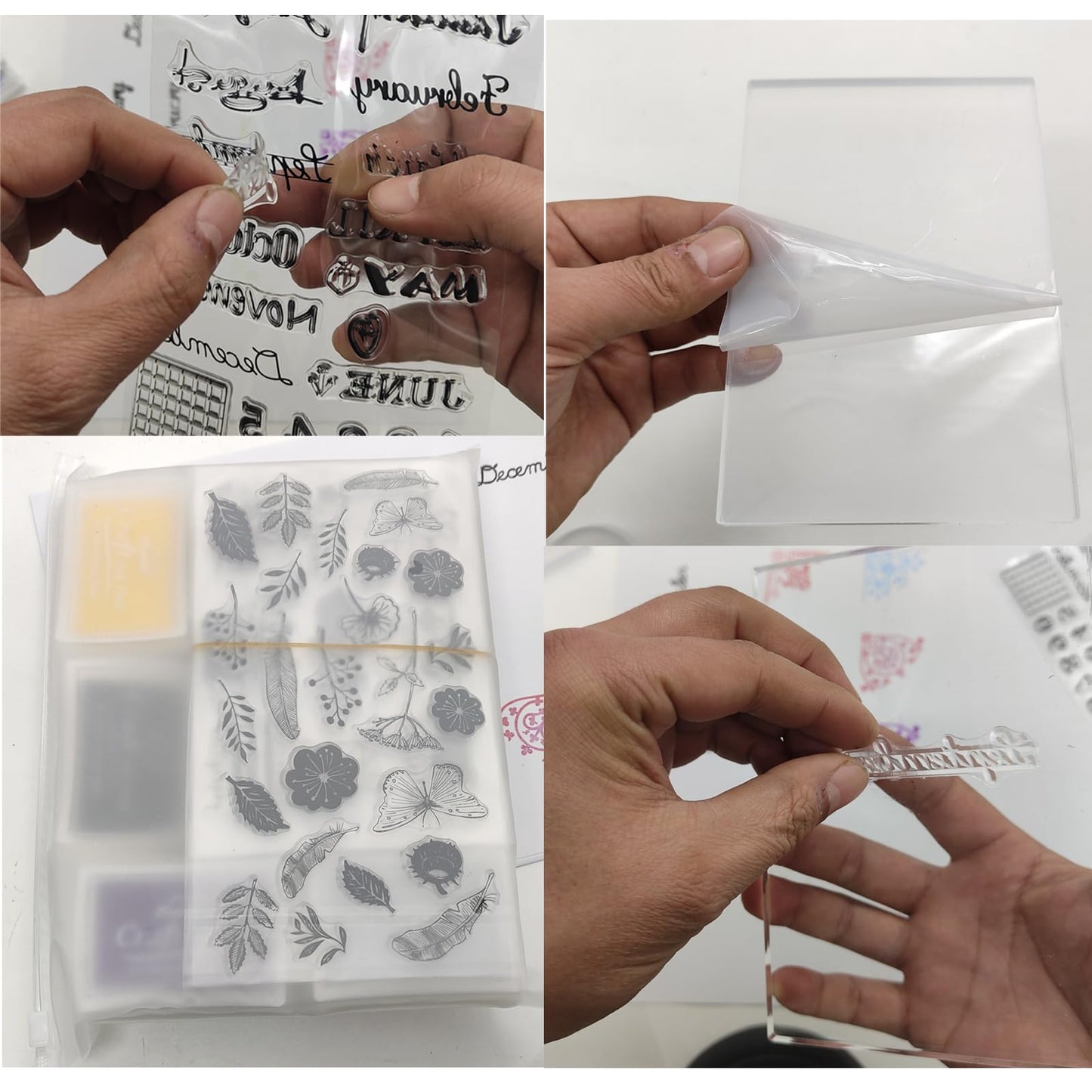 HRJZF 352 Pieces Acrylic Stamp Blocks Tools Set Include 339 Clear Stamp Blocks, 8 Pcs Colorful Craft Ink Pad 5 Pcs Clear Stamping Blocksfor Scrapbooking Card Making DIY