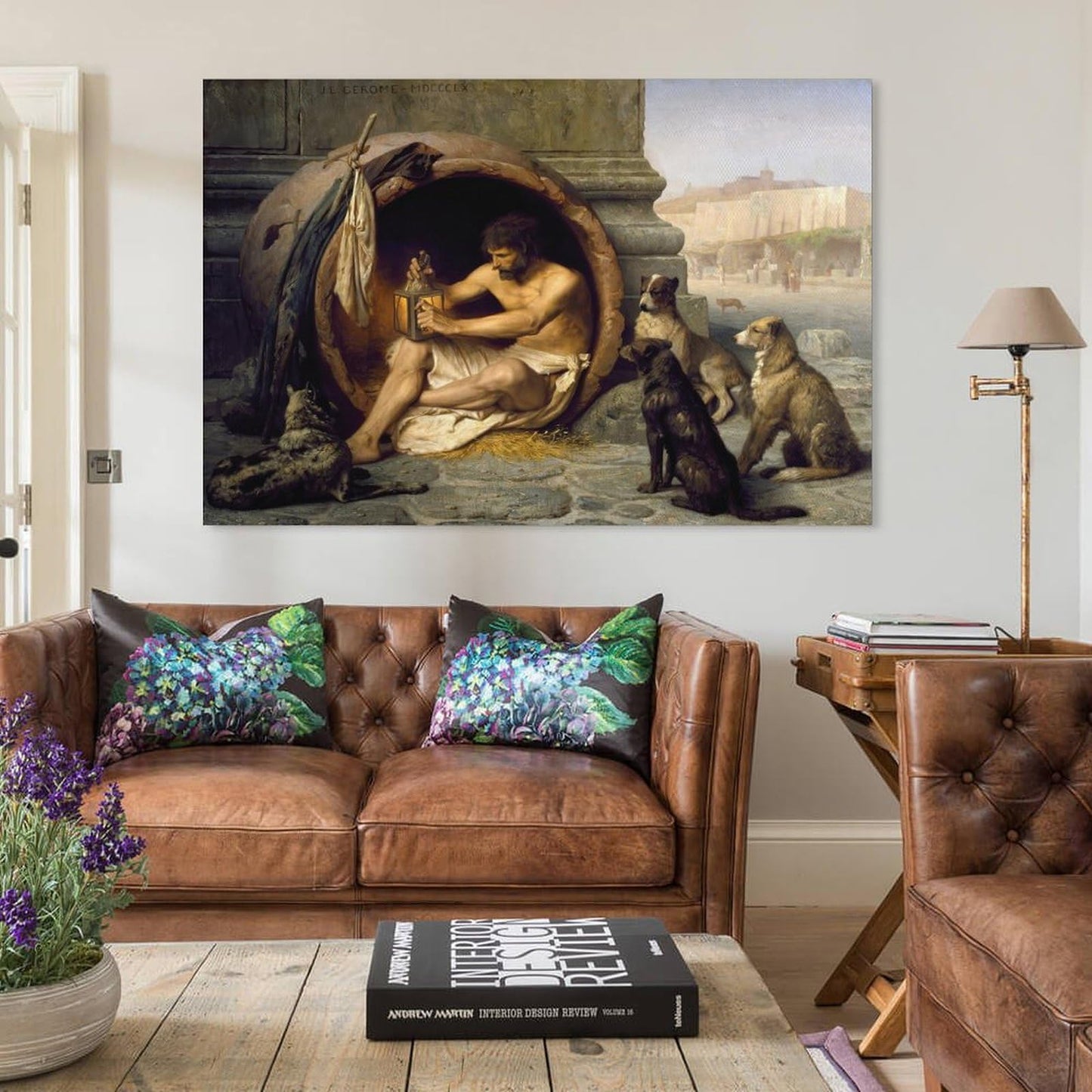 Diogenes Greek Philosopher With Dogs Lantern Scene Canvas Printing Wall Art Prints Wall Decor Posters Classical Painting Scandinavian Bohemian for Living Room Bedroom Office 16x24inch(40x60cm)