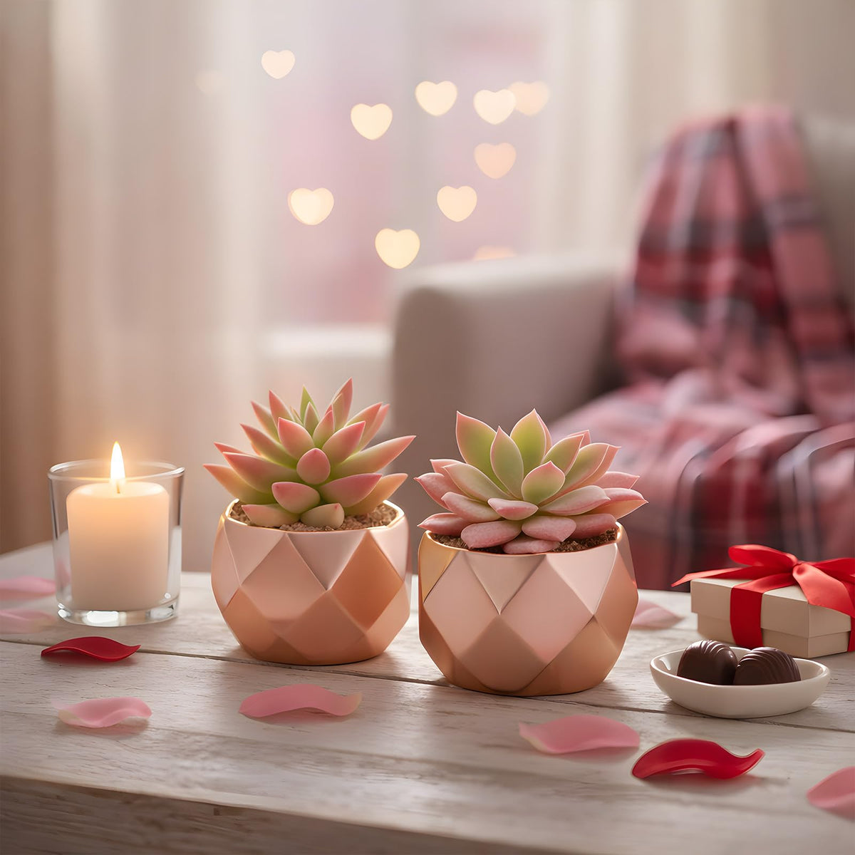 Tiita Artificial Faux Succulents in Pots, Mini Rose Gold Fake Plants for Women Desk, Small Realistic Faux Succulents for Home Office Accessories Window Sill Bathroom Bedroom, Rose Gold