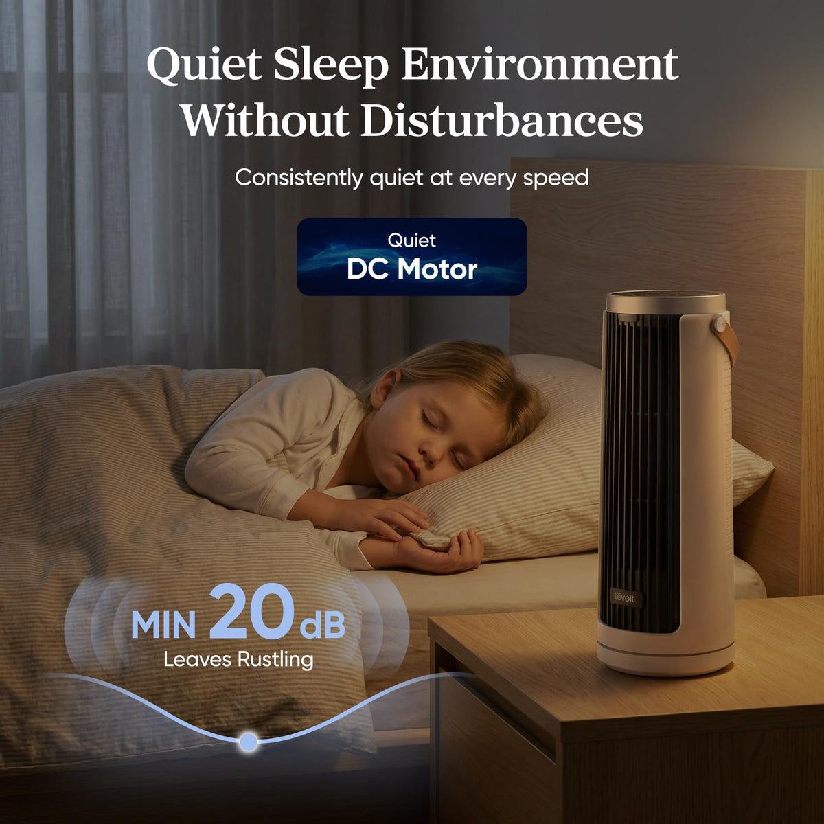 LEVOIT Tower Fan for Bedroom, 20dB Quiet Desk Fan with 23ft/s, Portable & Easy to Carry, 3-Angle & 4-Speed Mini Oscillating Fan, DC Motor, Bladeless, Remoter, 12H Timer, for Home, Room, Office, White