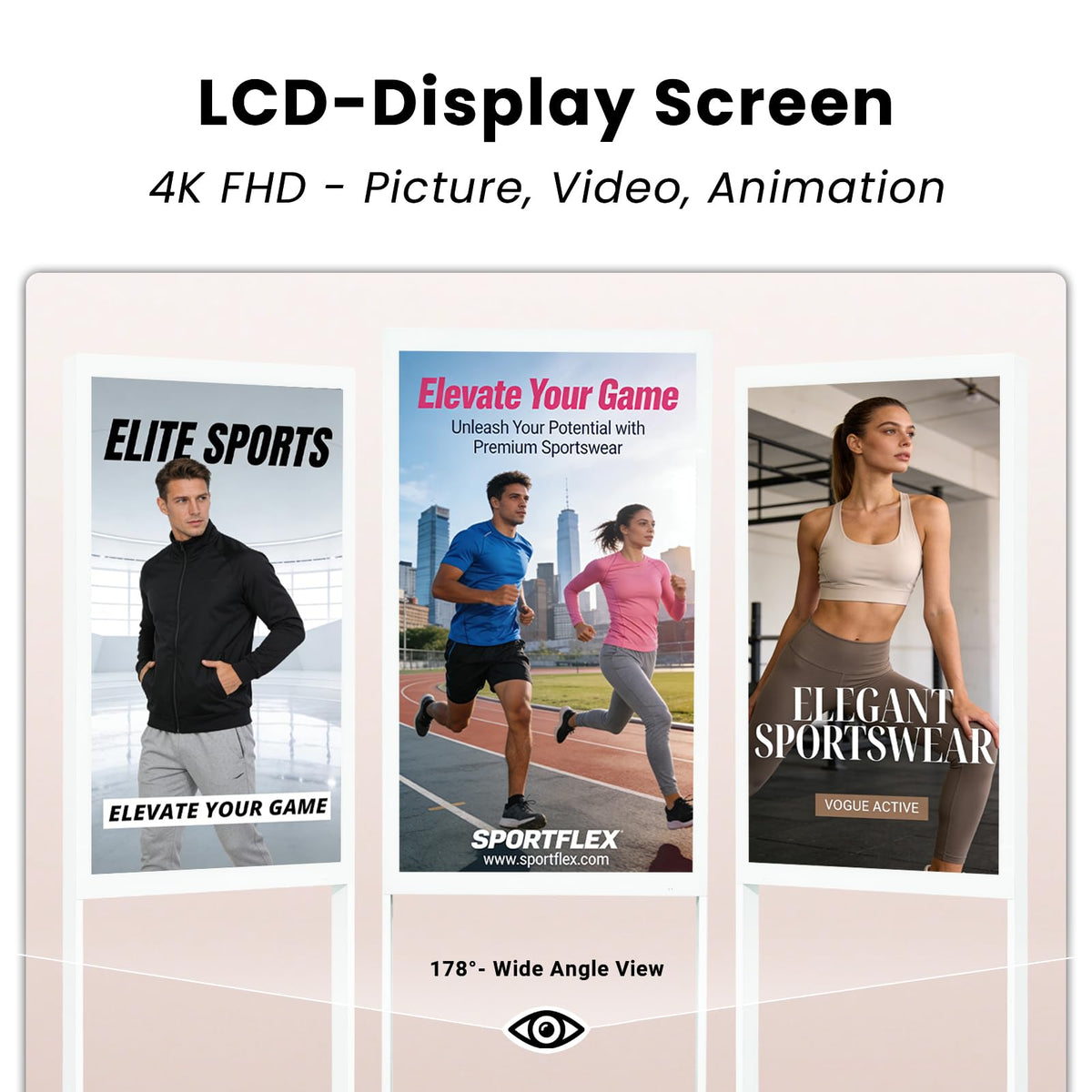 KEINONE 43" Digital Signage Display, 4K LCD Indoor Digital Signage Kiosk, Commercial Indoor Digital Signage, Floor Standing Advertising Player, USB WiFi Bluetooth Input, 4+32GB, Android 14.0 White