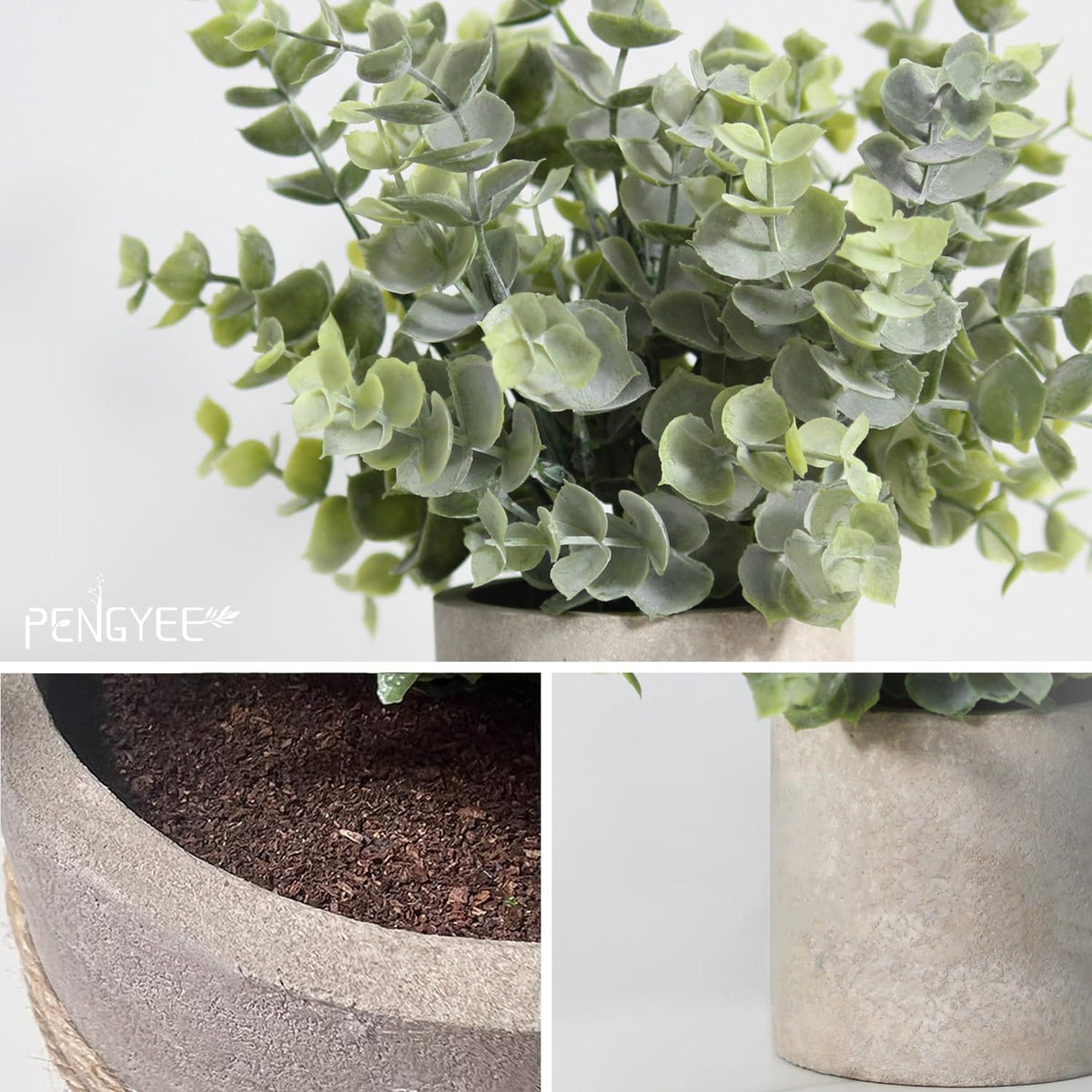 PENGYEE 3 Pack Small Fake Plants in Farmhouse Pulp Pot for Home Decor, Artificial Agave Plants Indoor, Small Faux Plants Indoor for Bathroom Bedroom Shelf Desk Office Table Kitchen Room Greenery Decor