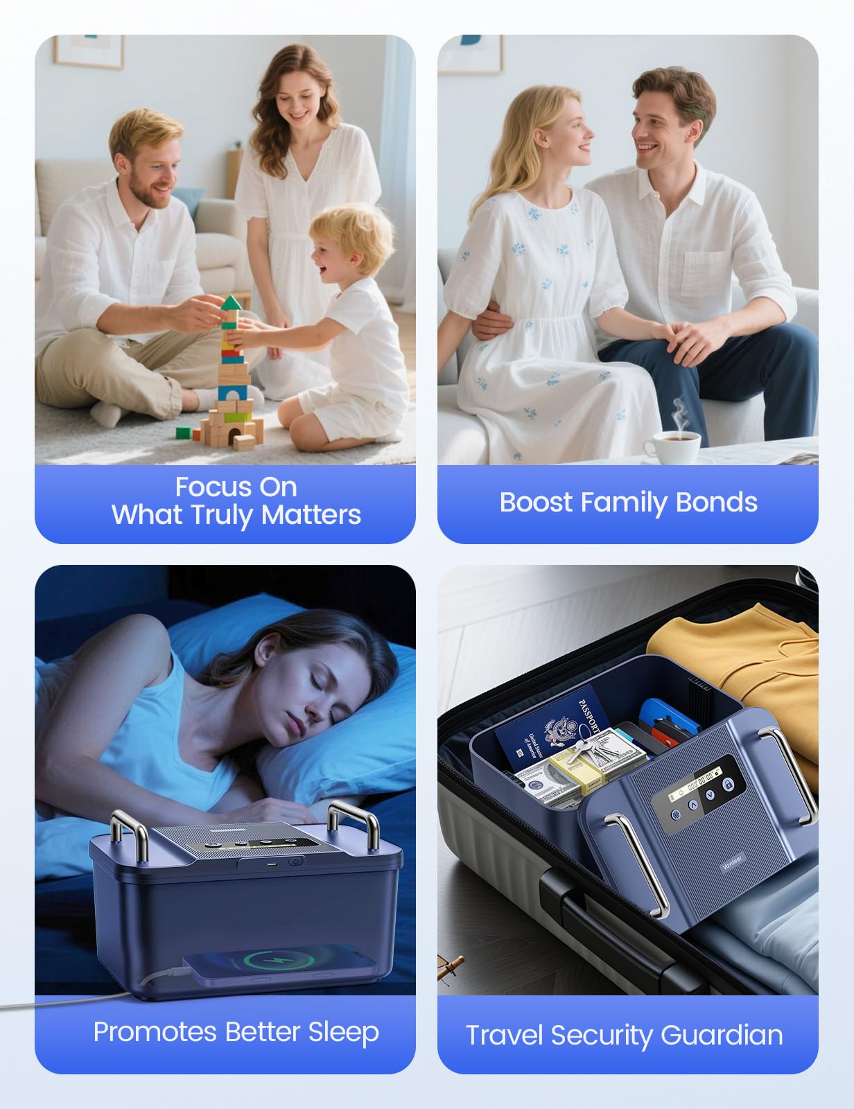 Vaydeer Safe Timed Lock Box with Dual Metal Handles-Phone Lock Box with Timer Unplug from Phone, Video Game, Social Media, Craving,Self-Control Lockable Storage Box for Focus & Self-Control(Dark Blue)