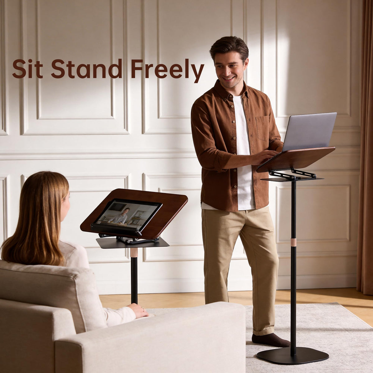2-in-1 Floor & Desktop Book Stand, Dual-Use Height Adjustable 19"-62.2", Reading Stand Holder with 360° Rotating Base & Page Clips for Music Sheet, Laptop, Podium, Cookbook, Projector, 100% Solid Wood
