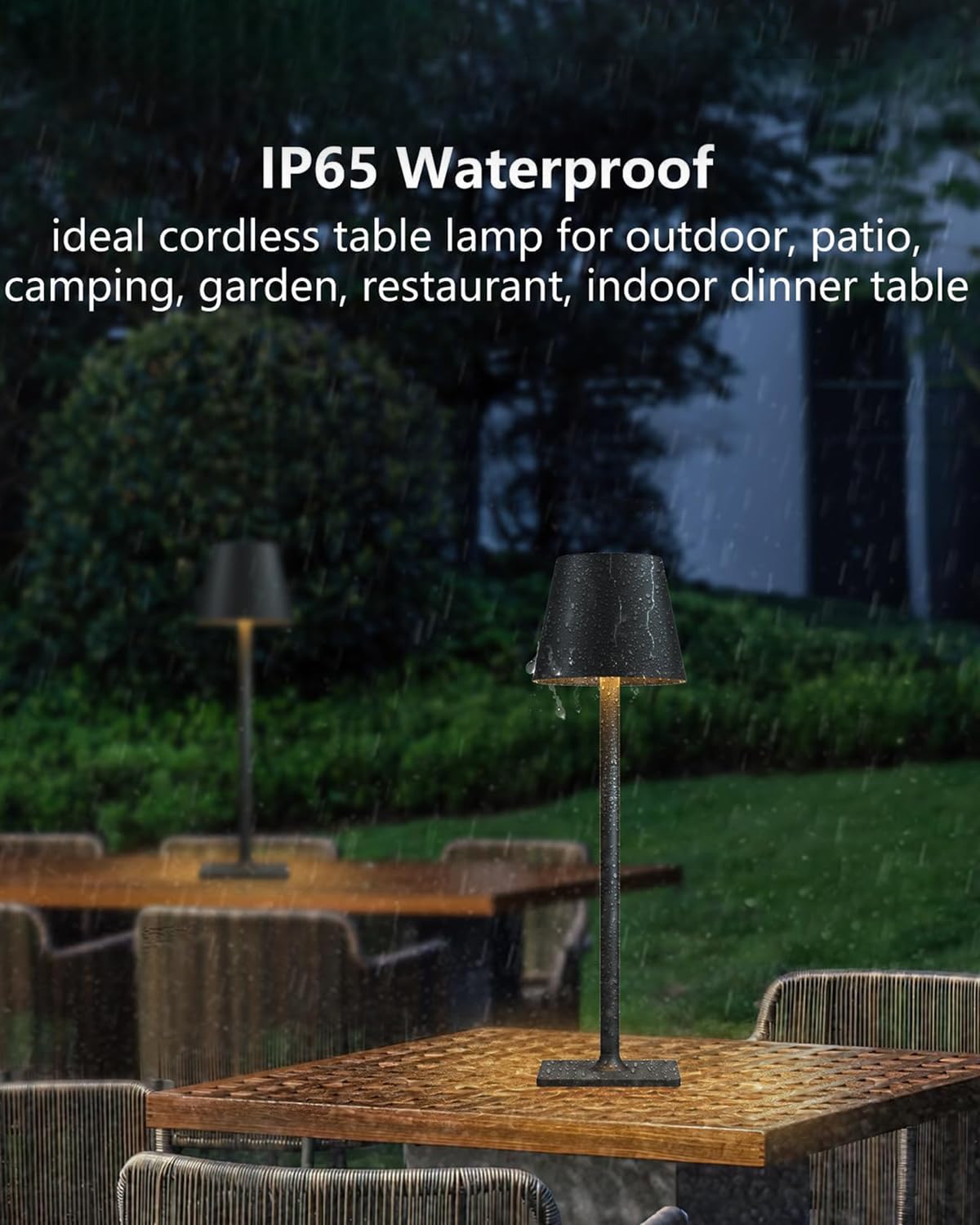Fizrice Cordless Table Lamp Rechargeable Lamps: 6000mAh Battery Operated Table Lamp Outdoor Waterproof, Touch Control, Portable Wireless Desk Lamp for Dinner/Bedroom/Restaurant(Black 2 Pack)