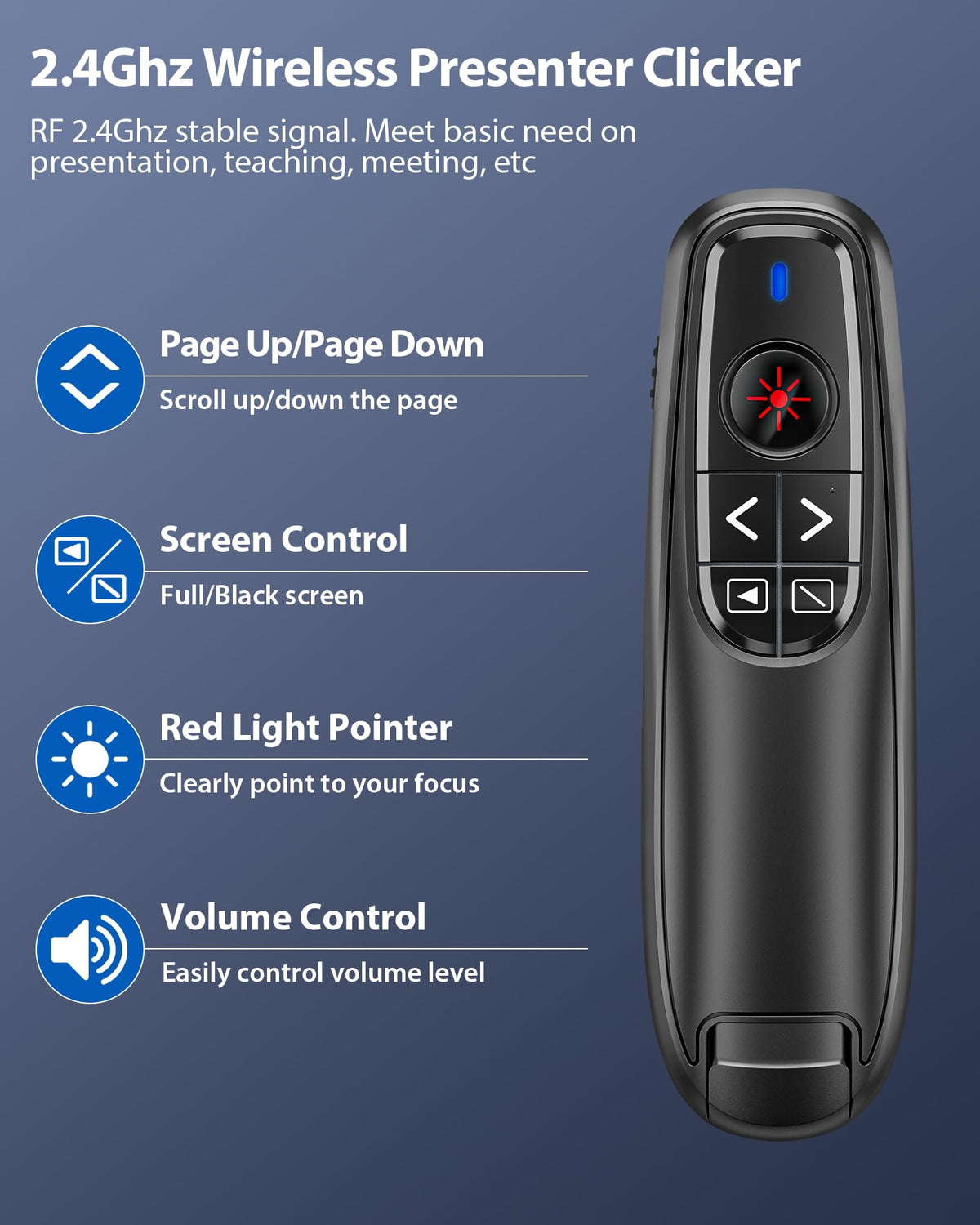 2-in-1 USB Type C Presentation Clicker Wireless Presenter Remote Clicker for PowerPoint Presentations with Pointer, RF 2.4GHz USB C PowerPoint Clicker Slide Advancer for Computer/Mac/Laptop