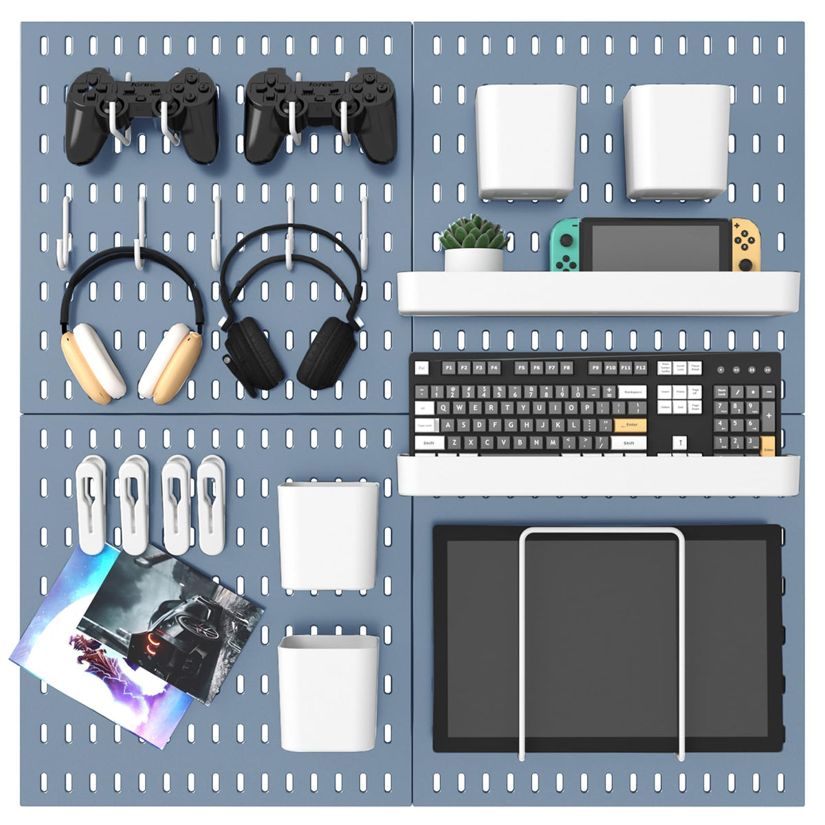 MULSAME Pegboard Combination Kit, 25.2" x 25.2" Wall Mounted Storage Set with 4 Pegboards & 20 Accessories Hanging, Peg Boards Organizer