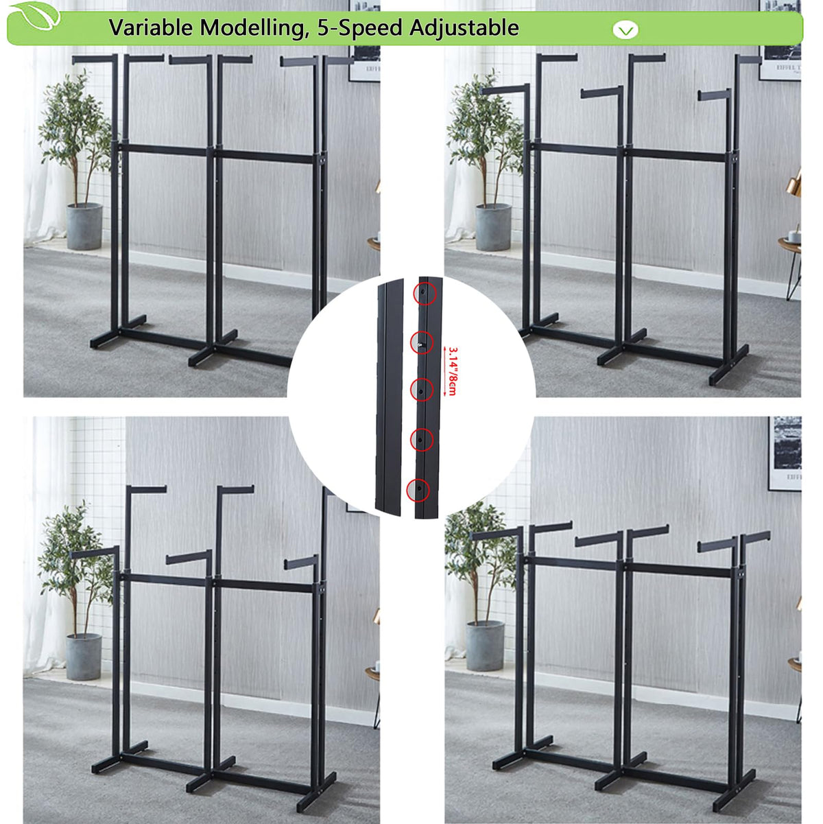 FKKPRVAX Floor Standing Metal Garment Rack - Heavy Retail Display Racks With Wheels, 8 Arms Clothing Rack, Square Tubing Portable Shirt Racks, Merchandise Display For Hanging Clothes (L-Black)