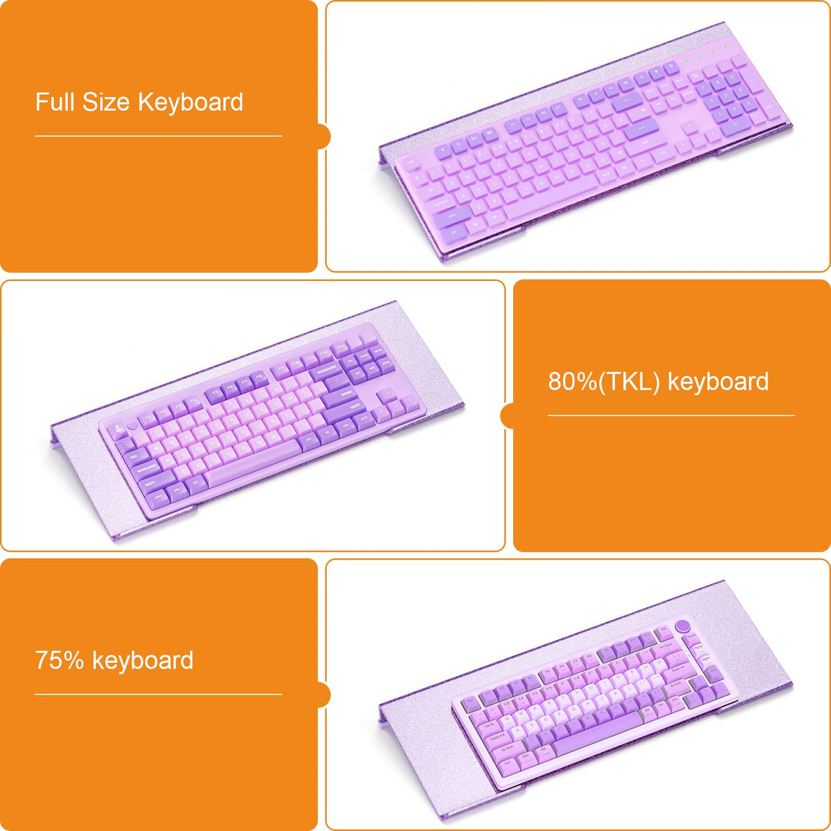 BEEGO Ergonomic Computer Keyboard Stand - Glitter Purple Acrylic Keyboard Riser Tilted Keyboard Holder Keyboard Tray with Purple Non-Slip Strip for Easy Typing at Home School Office Desk Accessories