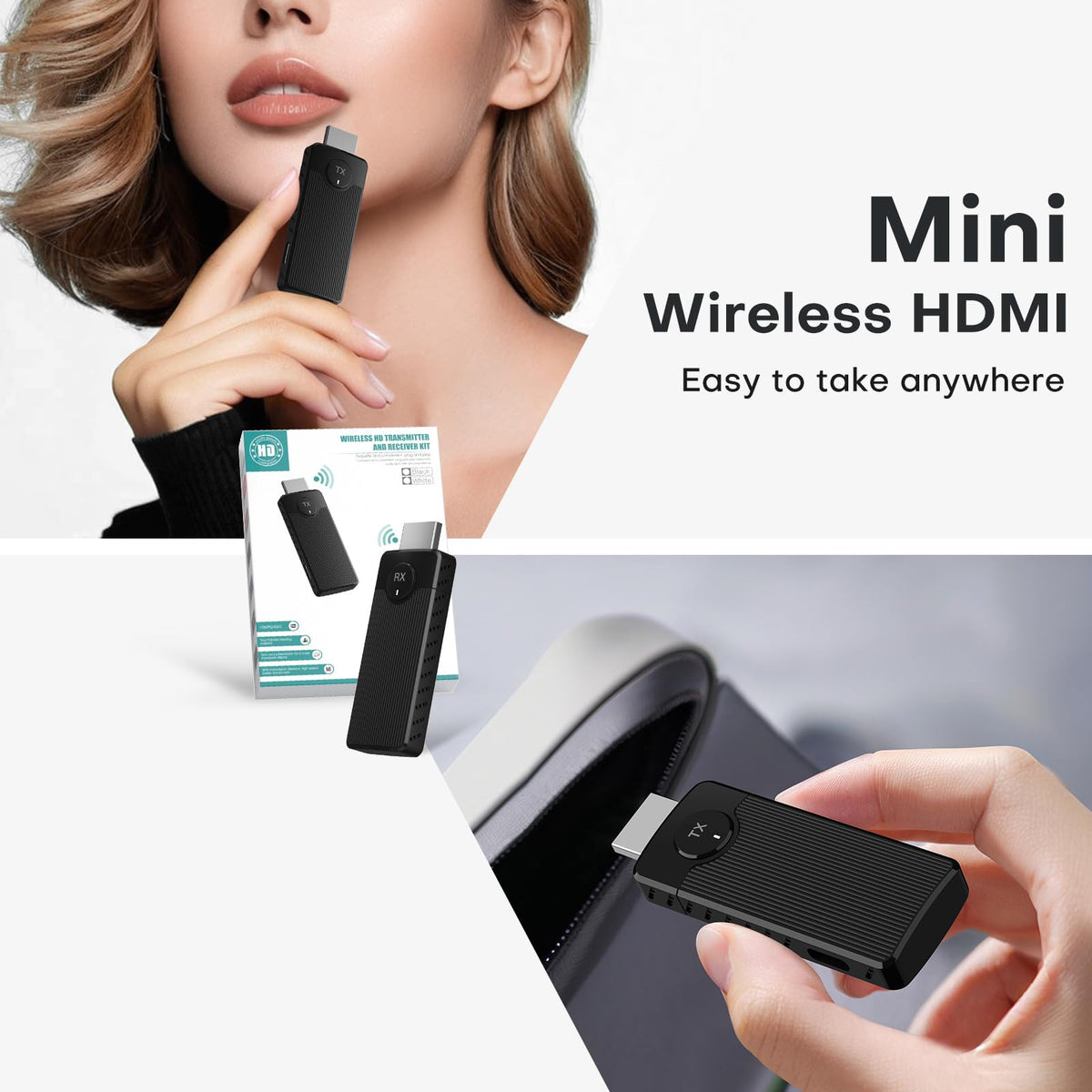 Wireless HDMI Transmitter and Receiver for Streaming Kit,Built-in Antenna Low-latency transmission of 1080P HD video streams,Video/Audio to Monitor from PC,Auto Pairing for Laptop/TV/Monitor/Projector
