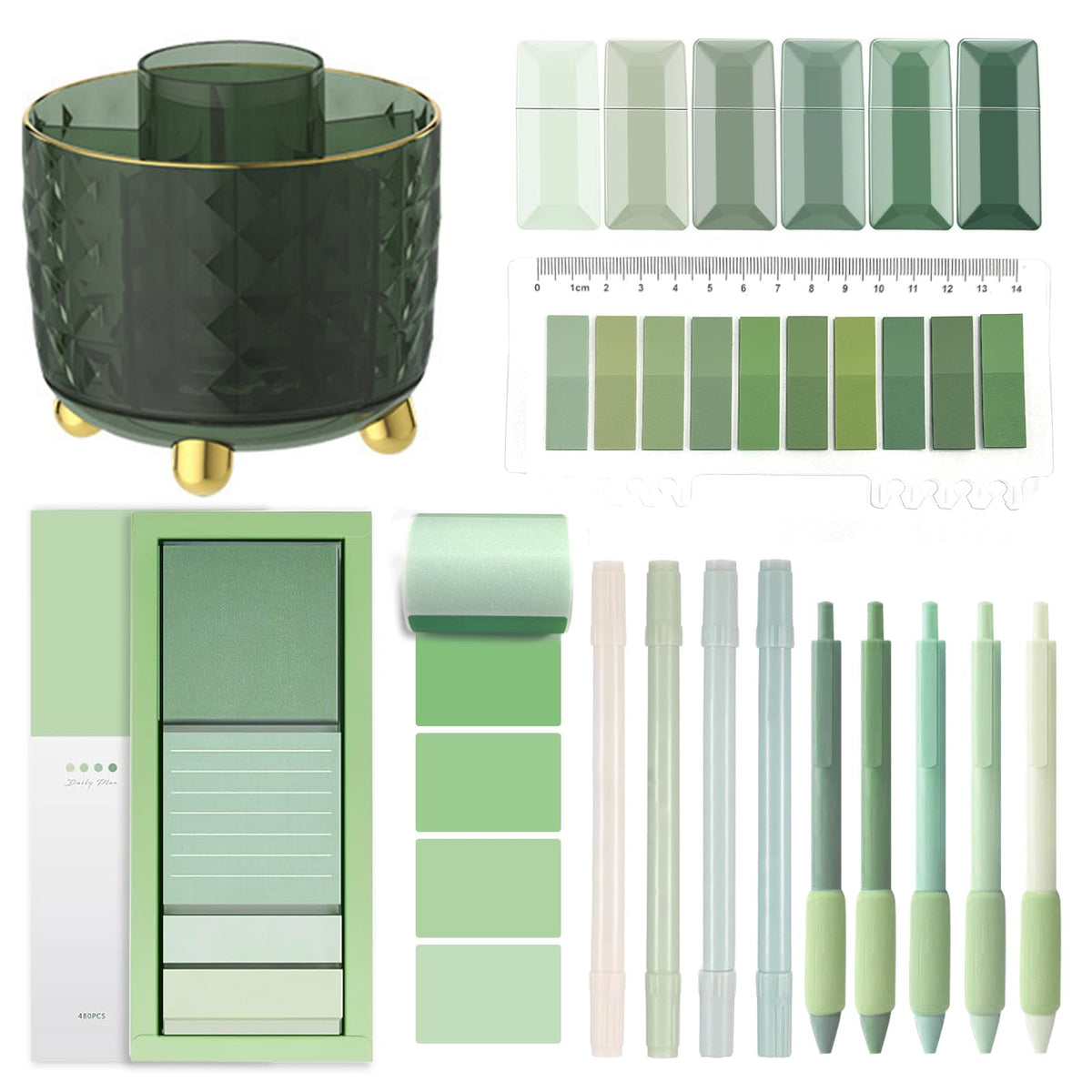 sportsvoutdoors Green Desk Accessories, Sage Green Supplies, Office Stationery Set, Dark Green Pen Pencil Holder for Desk,Gifts for Office Clerks