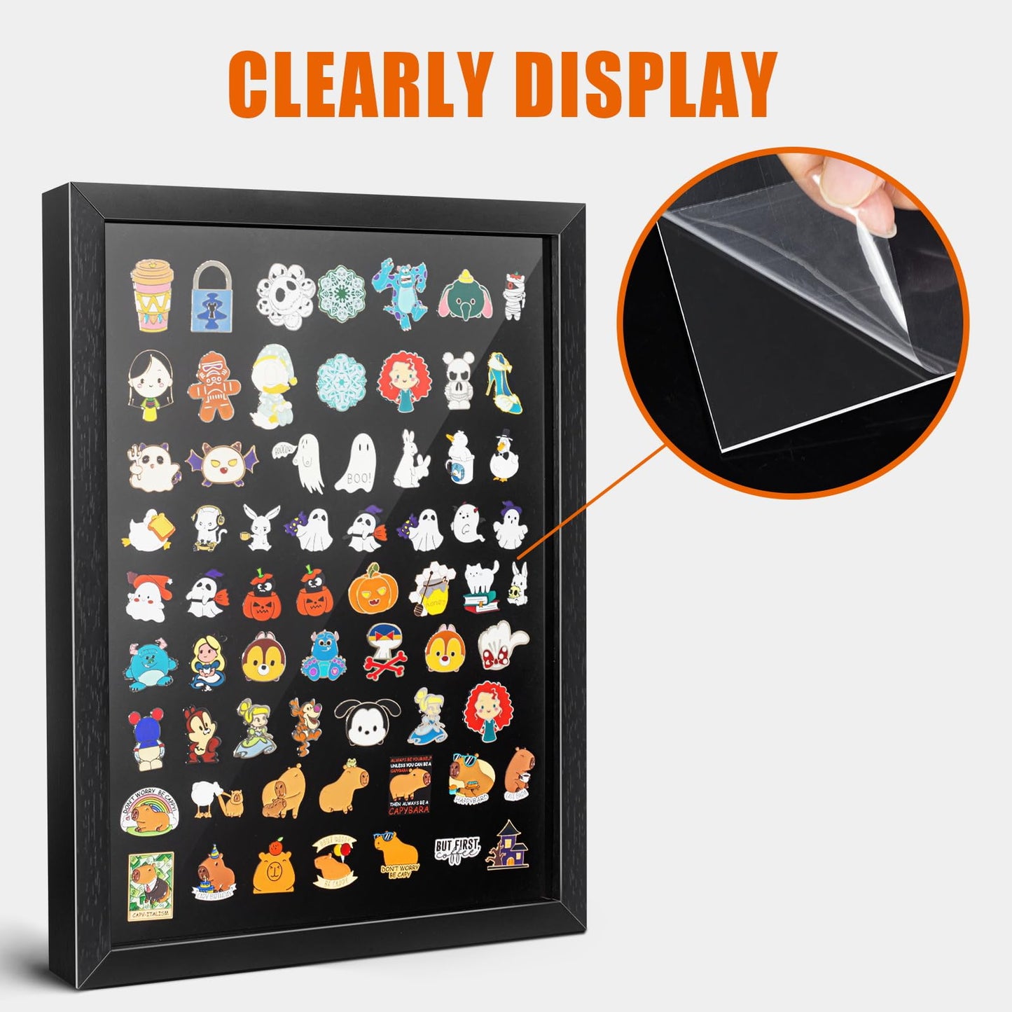 tutata 12x16 Pin Display Case, Enamel Pin Display Frame, Pin Collection Display, Shadow Box for Wall Display, Black