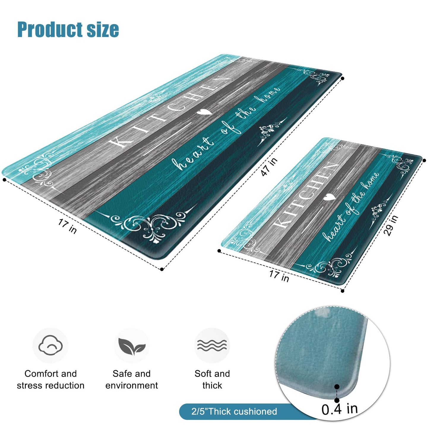 Sofort Kitchen Mat Farmhouse Cushioned Anti Fatigue Kitchen Rugs 2 Pieces Non Slip Waterproof Kitchen Mats for Floor, Rustic Wooden Comfort Standing Mats for Kitchen, Office, Sink, Laundry