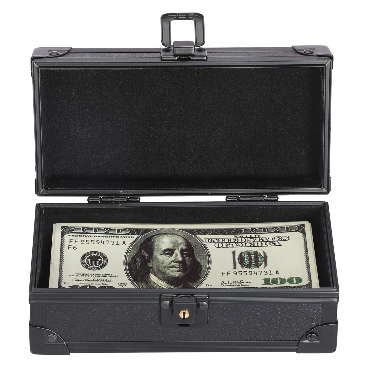Hipiwe Black Lockable Cash Box Money Storage Case with Lock Aluminium Alloy Money Organizer Currency Tray Piggy Bank for Collector
