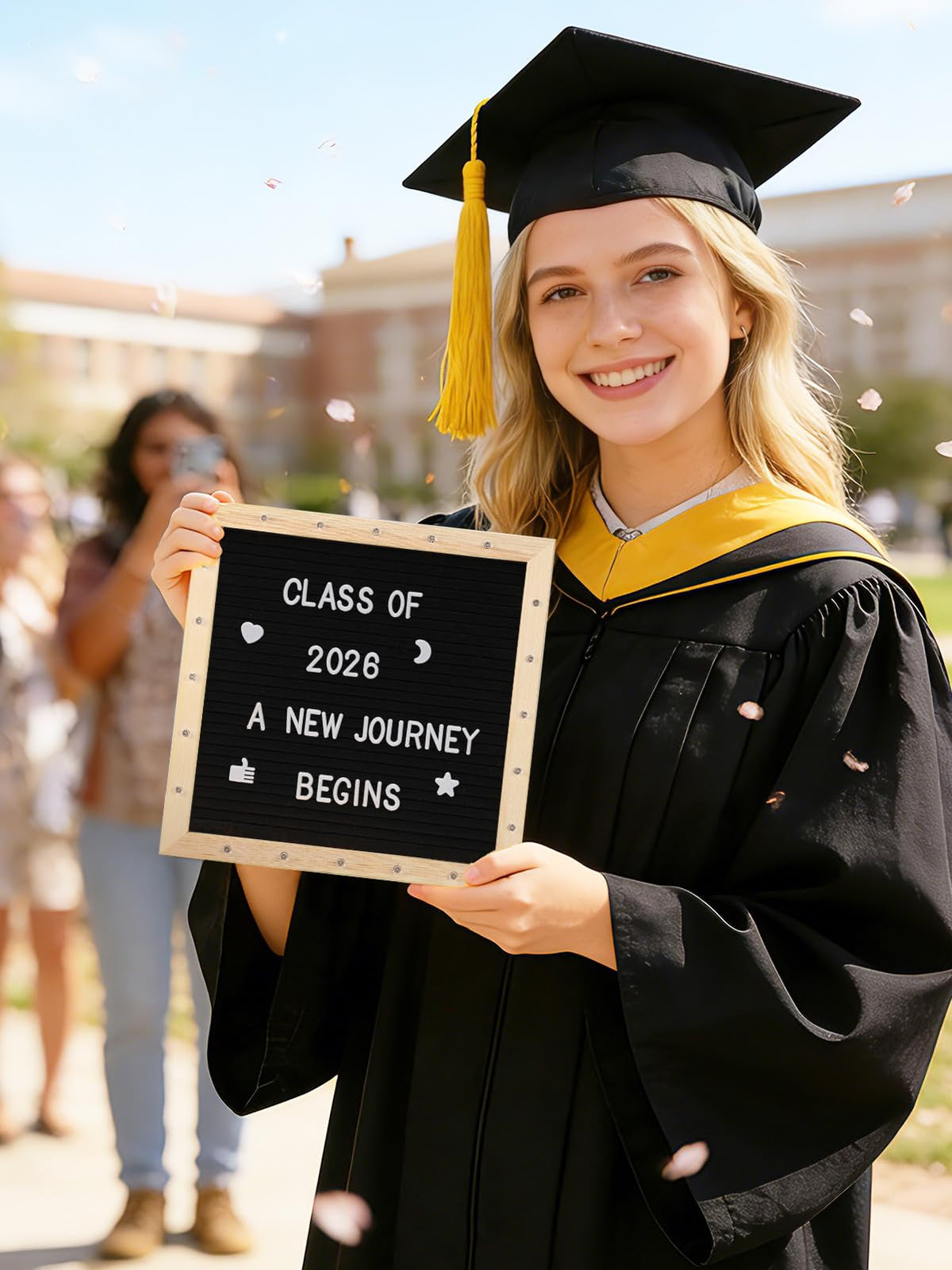 Changeable Felt Letter Board with LED Lights - 10×10" Message Custom Signs & Wood Stand & 450 Letters, Poster Board for Graduation/Baby/Pregnancy Announcement/Classroom Wall Decor Gifts, Black