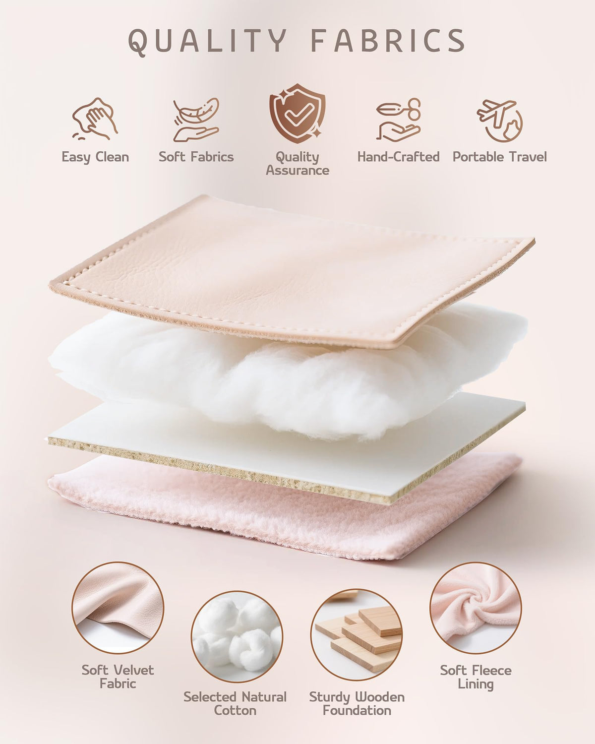 VELORIA PU Leather Travel Jewelry Organizer with 8 Snap Clasps, Elastic Pouch, Hidden Compartment, Compact Jewelry Case for Necklaces, Earrings, Bracelets and Bangles, Cloud Pink