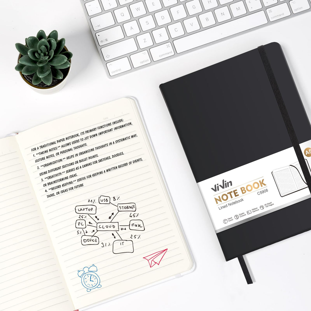 ViVin Lined Journal Notebooks for Work, 192 Pages, Medium 5.5 x 8.3 inch, College Ruled, A5 Hardcover Journaling Notebooks for Writing, 8 Pack Bulk,Black