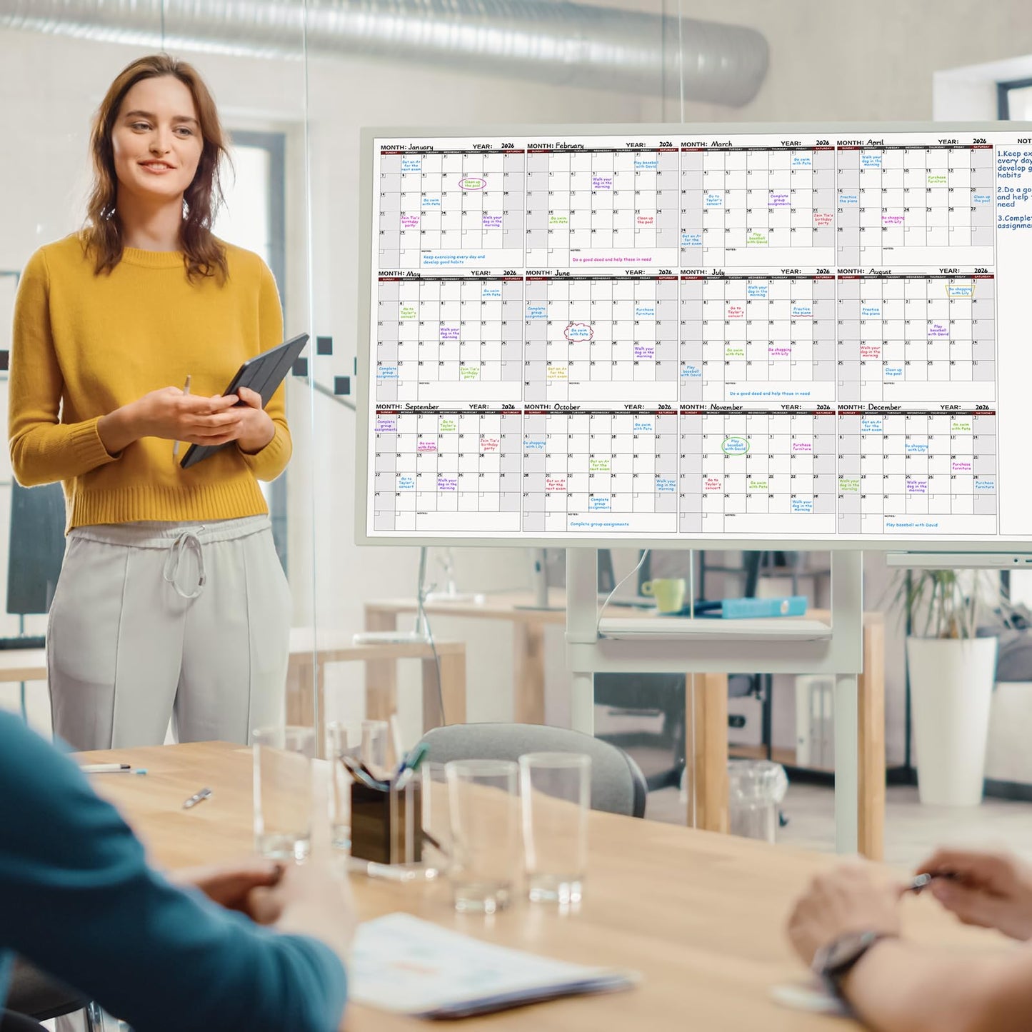 Large Dry Erase Calendar for Wall – Yearly Wall Calendar Dry Erase, 37" x 57.9", 12-Month Undated Erasable & Reusable Laminated Wall Calendar, 15 Round Stickers, Perfect for Home, Office and School - Black With Red