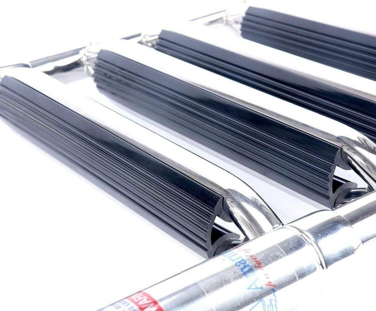 Amarine Made Boat Ladder 4 Steps Removable Premium Stainless Folding Rear Entry Pontoon Boat Ladder w/Extra Wide Step