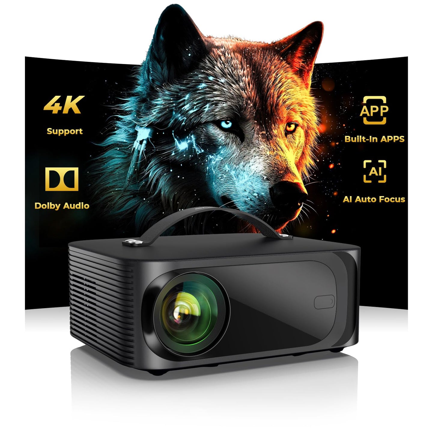 [Official Licensed APPs] Outdoor-Projector-4K with Wifi6 and Bluetooth, Smart TV OS & DoIby Audio, Portable Projector with YouTube/PrimeVideo, ONOAYO 1080P Proyector with 300'' Display