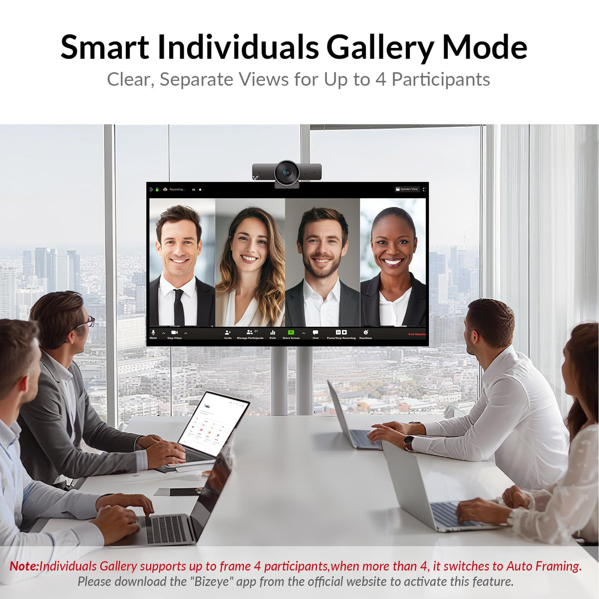 AV Access 4K Conference Room Camera - 1/1.8" CMOS, Gesture Control, Auto Framing, Presenter Tracking, Individuals Gallery, Dual Noise-Canceling Mics, Privacy Cover, 120° FOV, ePTZ 5X Zoom Webcam