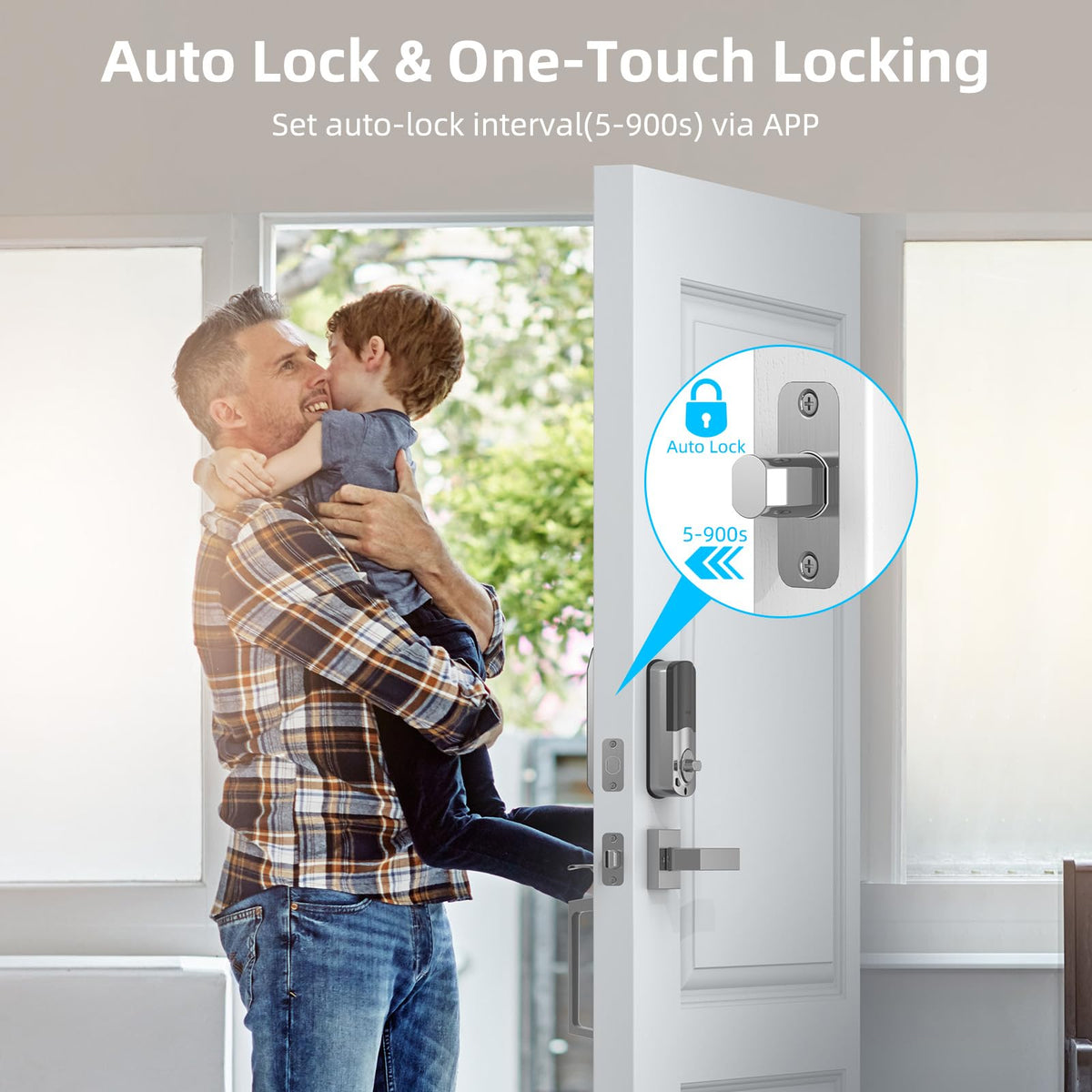 WiFi Front Door Lock Set with Handle, Featuring Fingerprint Keyless Entry, Smart Keypad with Lever Handles, Electronic Screen + WiFi Gateway, App Control, Auto-Lock, and Voice Control-Silver