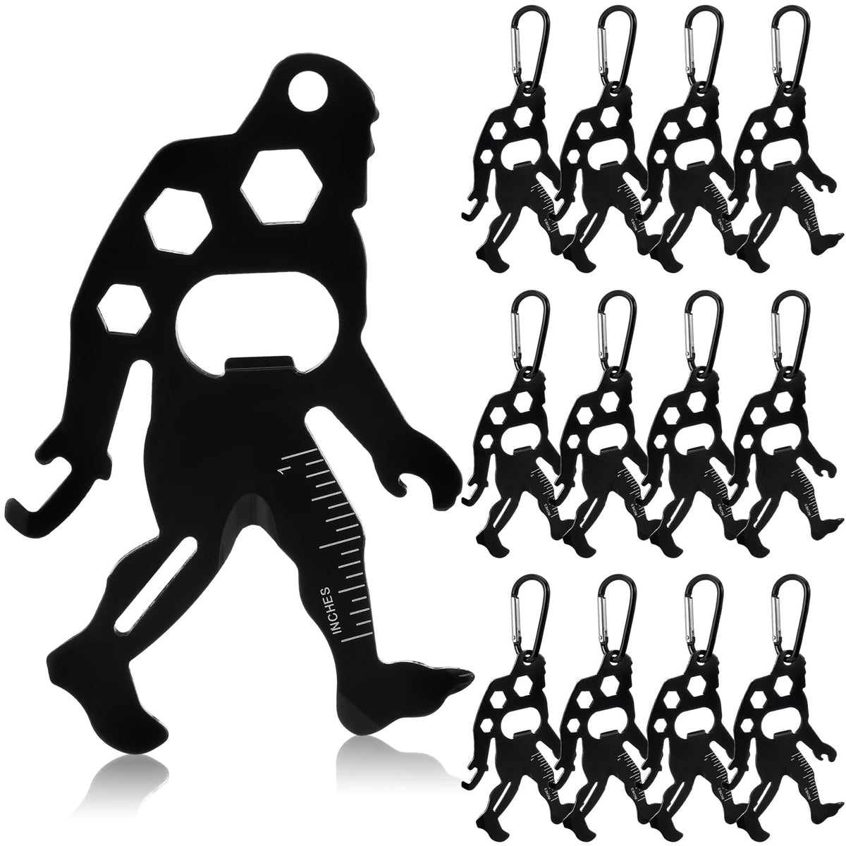 Cholemy 12 Pcs Credit Card Tool Novelty Stocking Stuffer Wallet Multitool Edc Gadget Friendship Bigfoot Sasquatch Elephant Gift Small Hand Carabiners Tool for Father Day Men Birthday(Ape-man,Black)